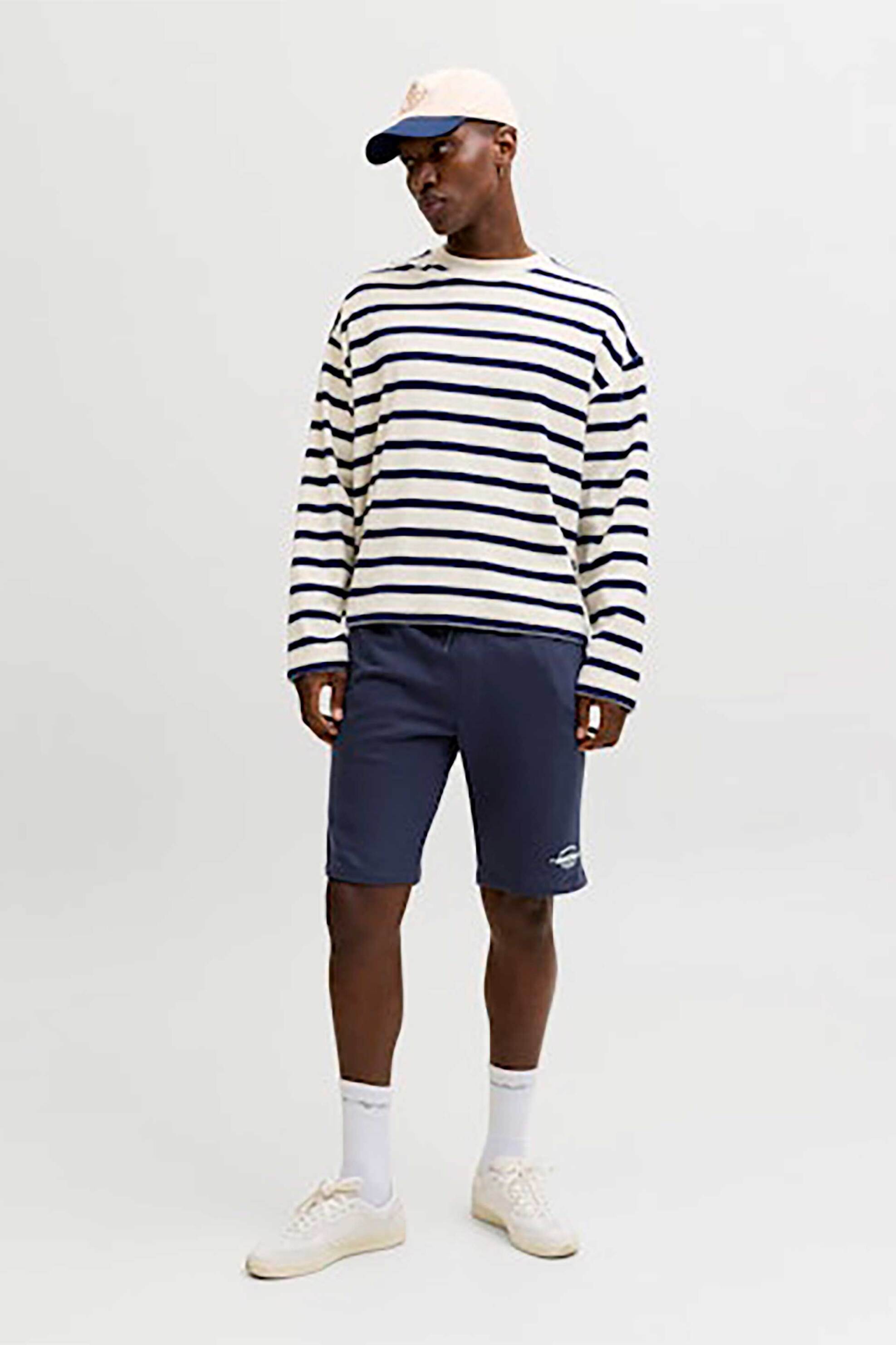 JACK & JONES ανδρική βερμούδα με ελαστική μέση και λογότυπο Regular Fit - 12292136 Μπλε Σκούρο