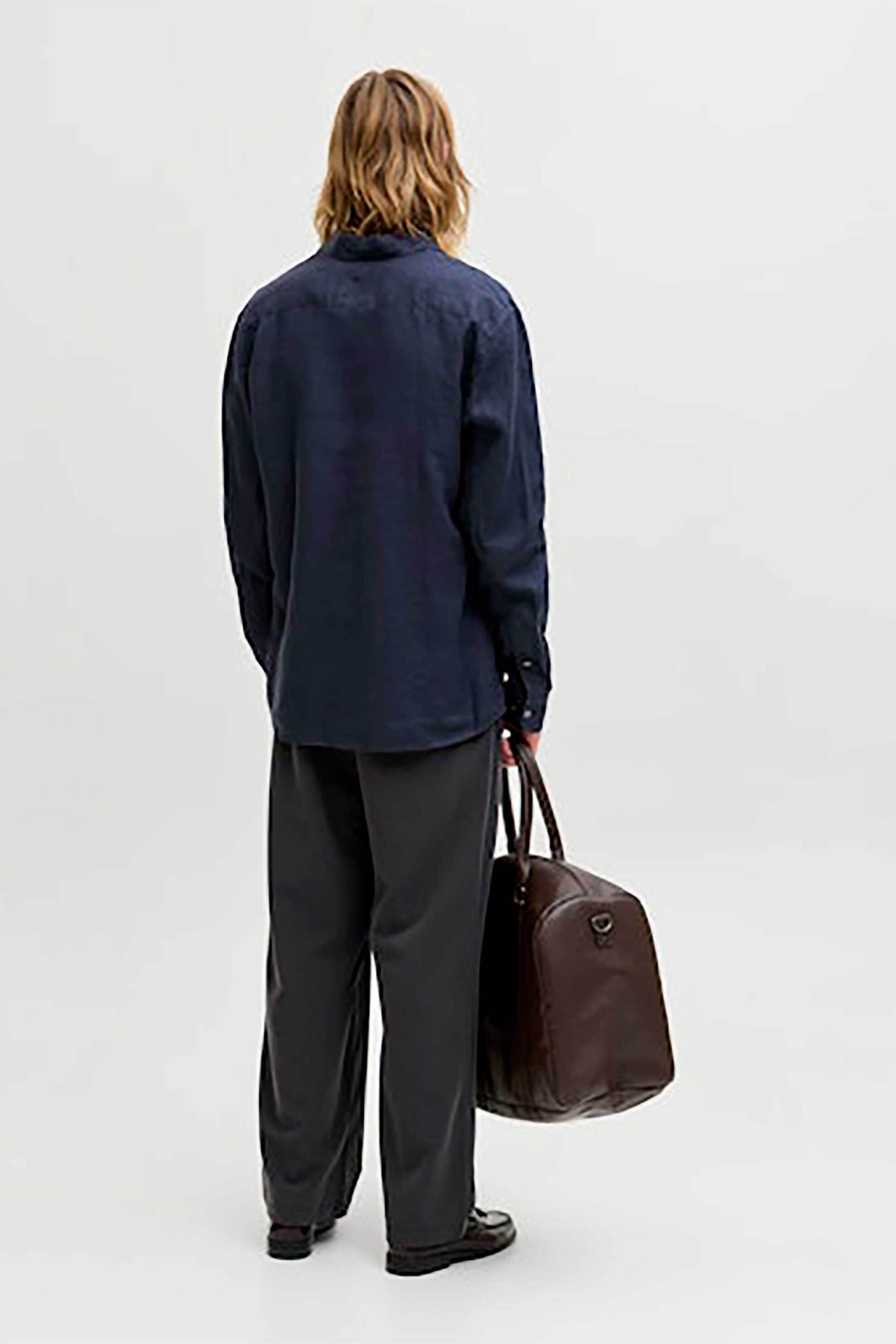 Jack Jones Ανδρικό Λινό Πουκάμισο Relaxed Fit - 12293563 Μπλε Σκούρο