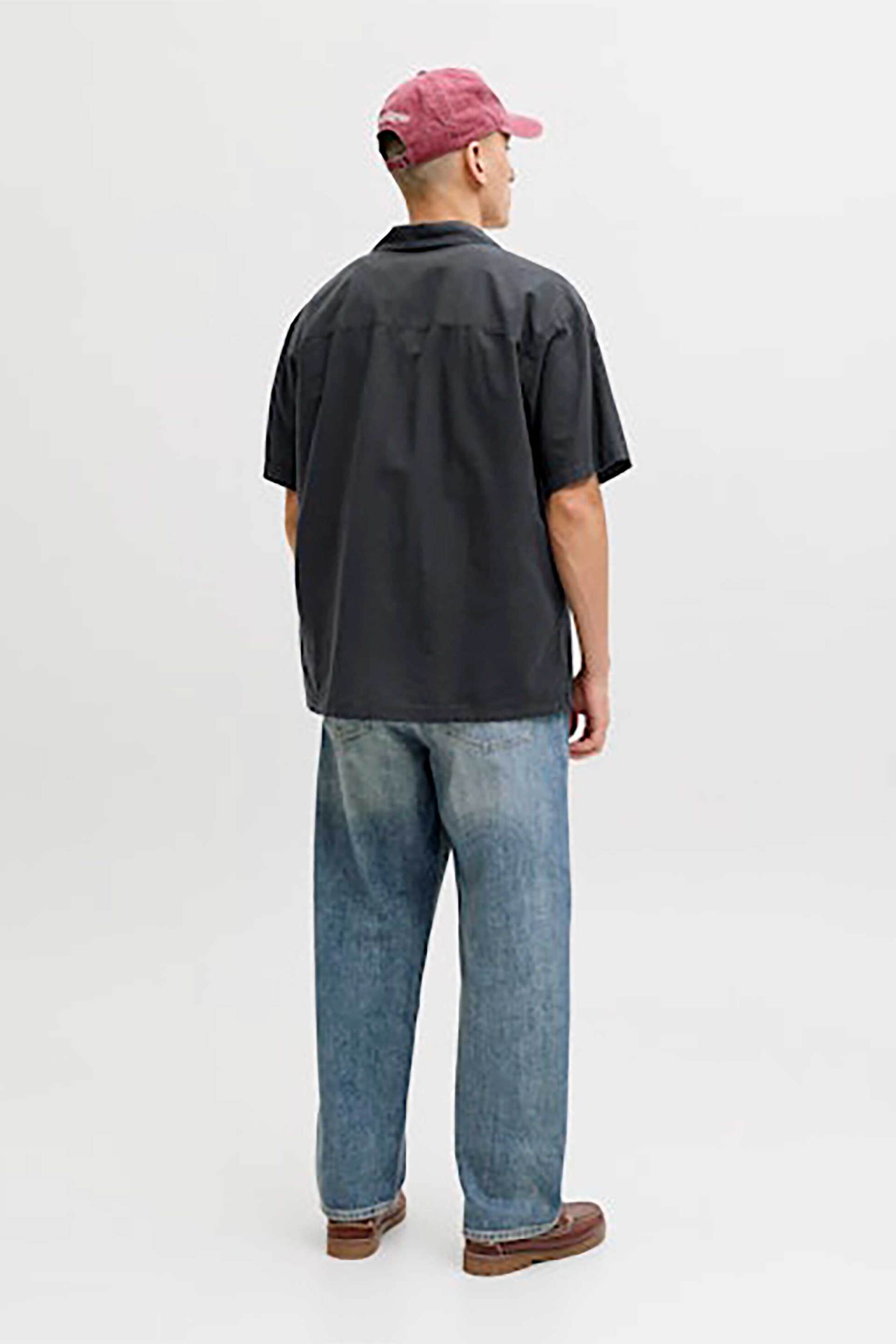 JACK & JONES ανδρικό κοντομάνικο πουκάμισο με λινάρι Relaxed Fit - 12288594 Μαύρο φωτογραφία