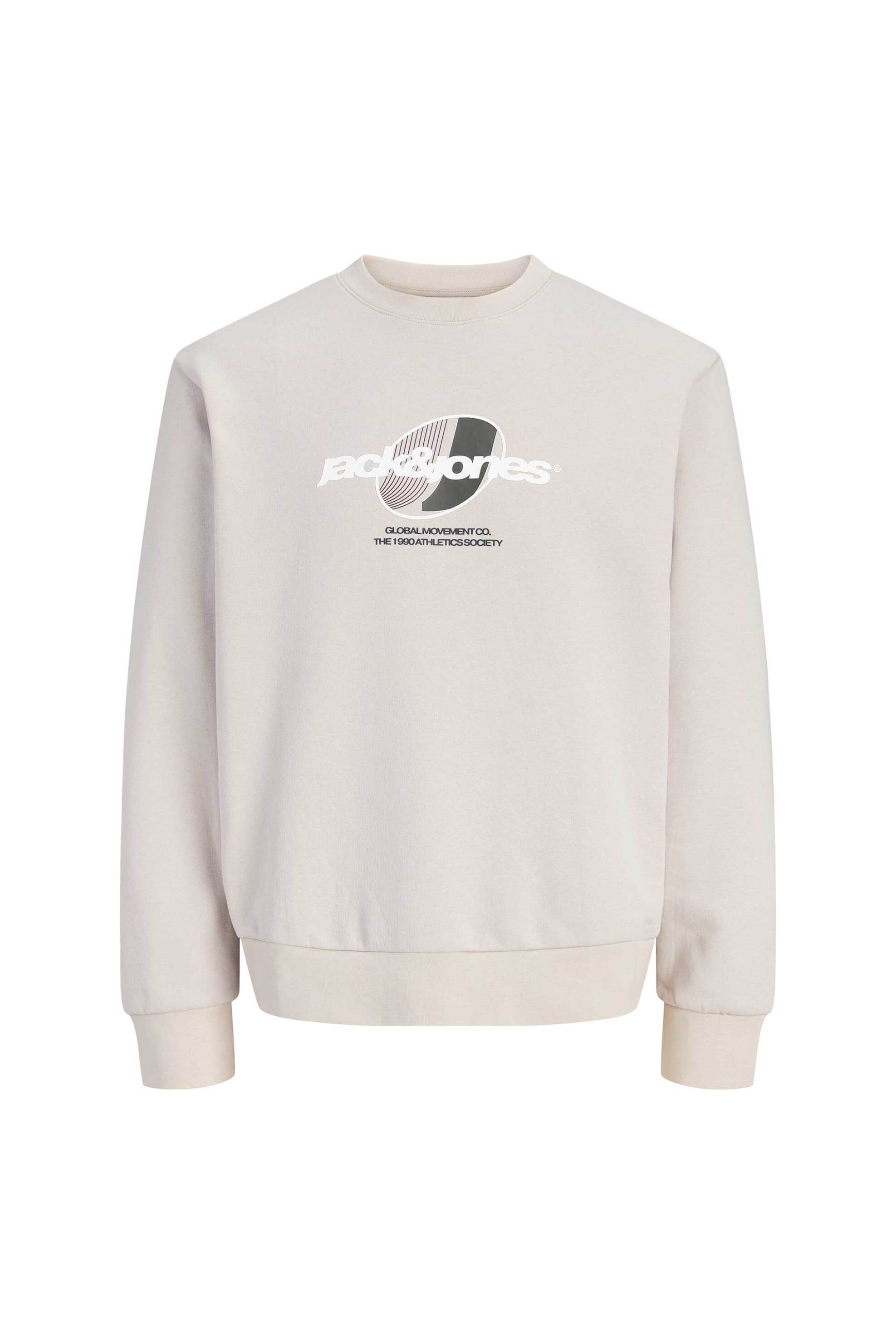Jack Jones Ανδρική Μπλούζα Φούτερ με Λογότυπο Loose Fit - 12300460 Εκρού