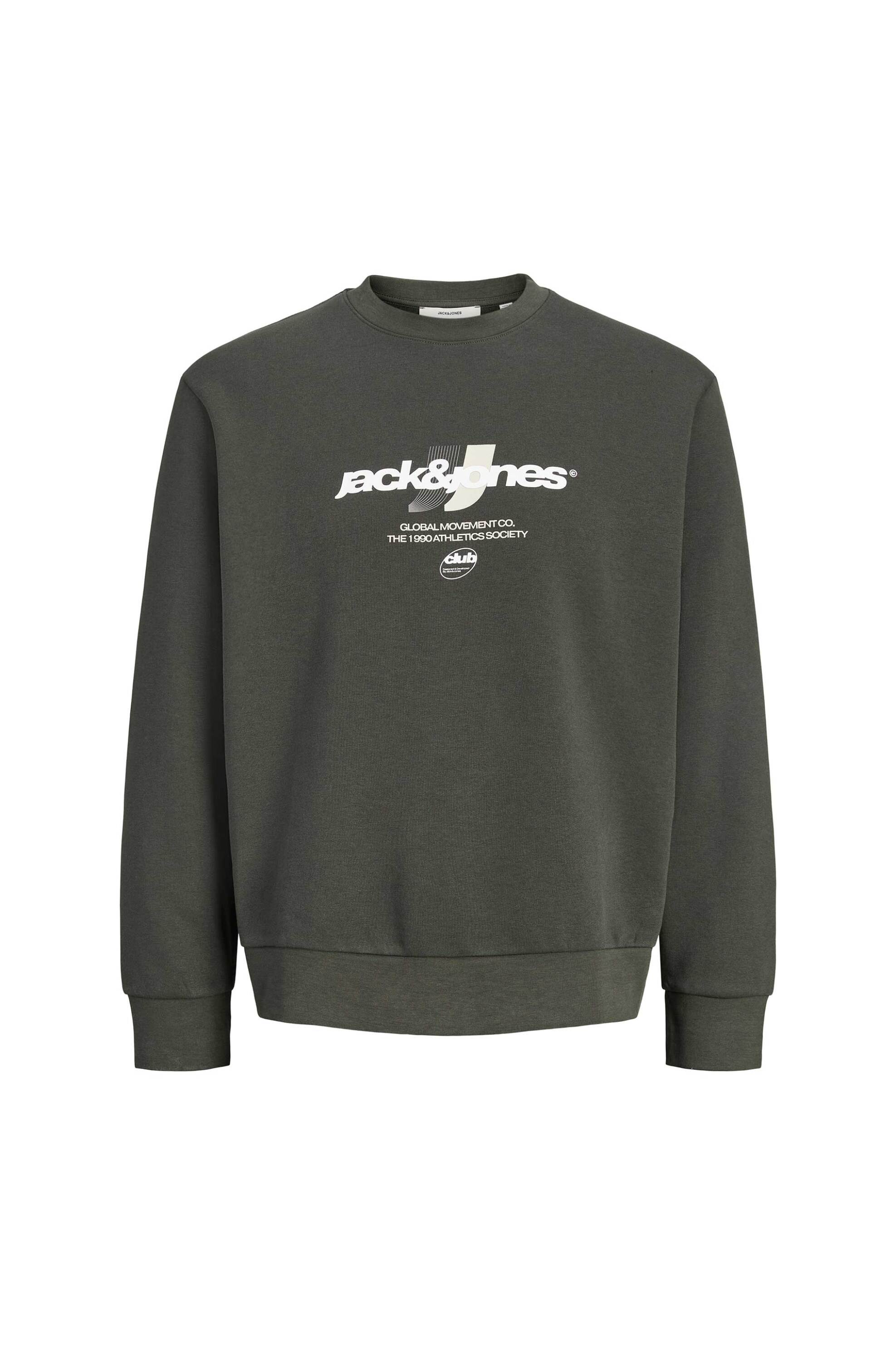 Jack Jones Ανδρική Μπλούζα Φούτερ με Λογότυπο Loose Fit - 12300460 Χακί