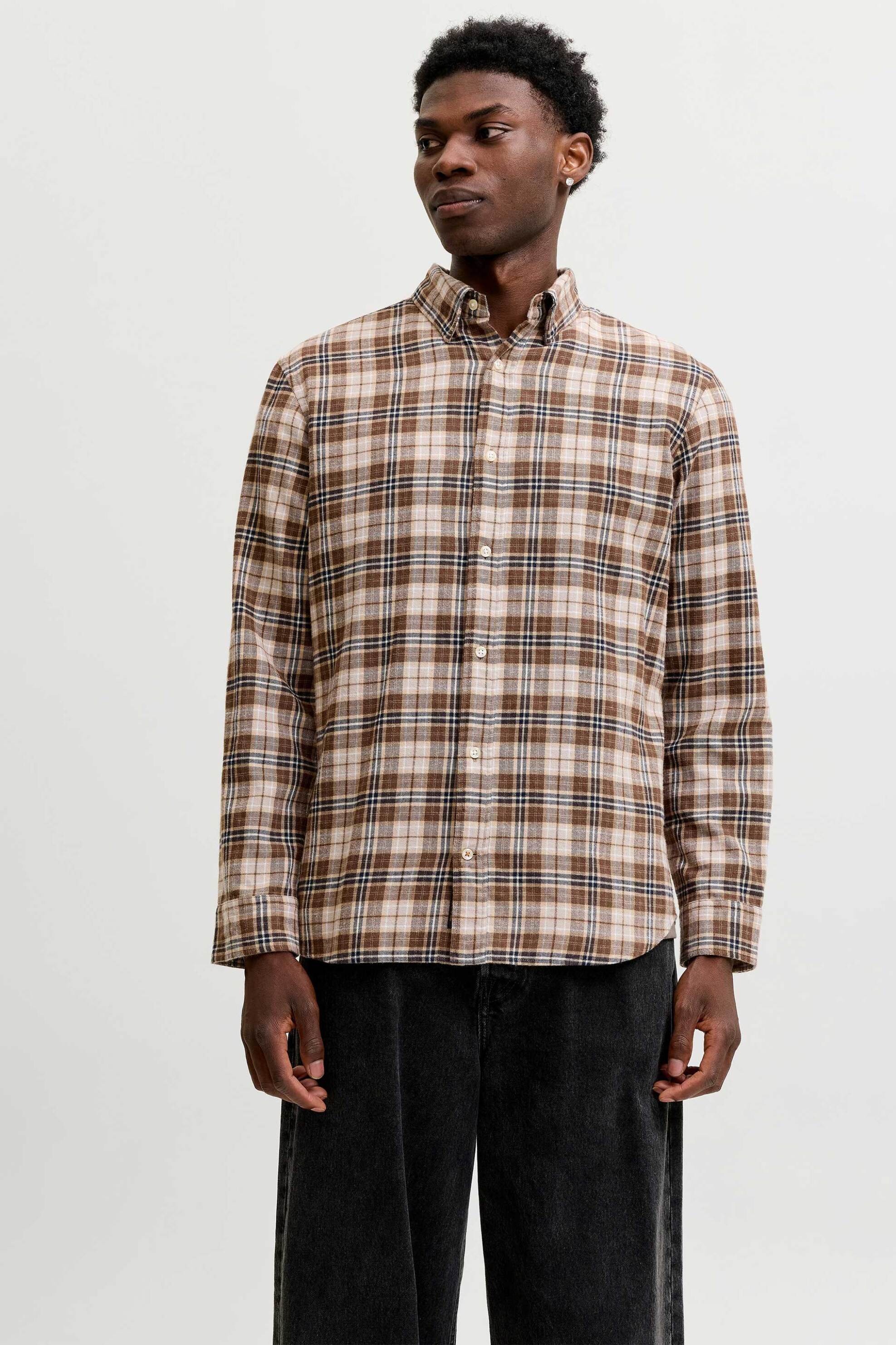 JACK & JONES ανδρικό πουκάμισο καρό Regular Fit - 12298946 Καφέ
