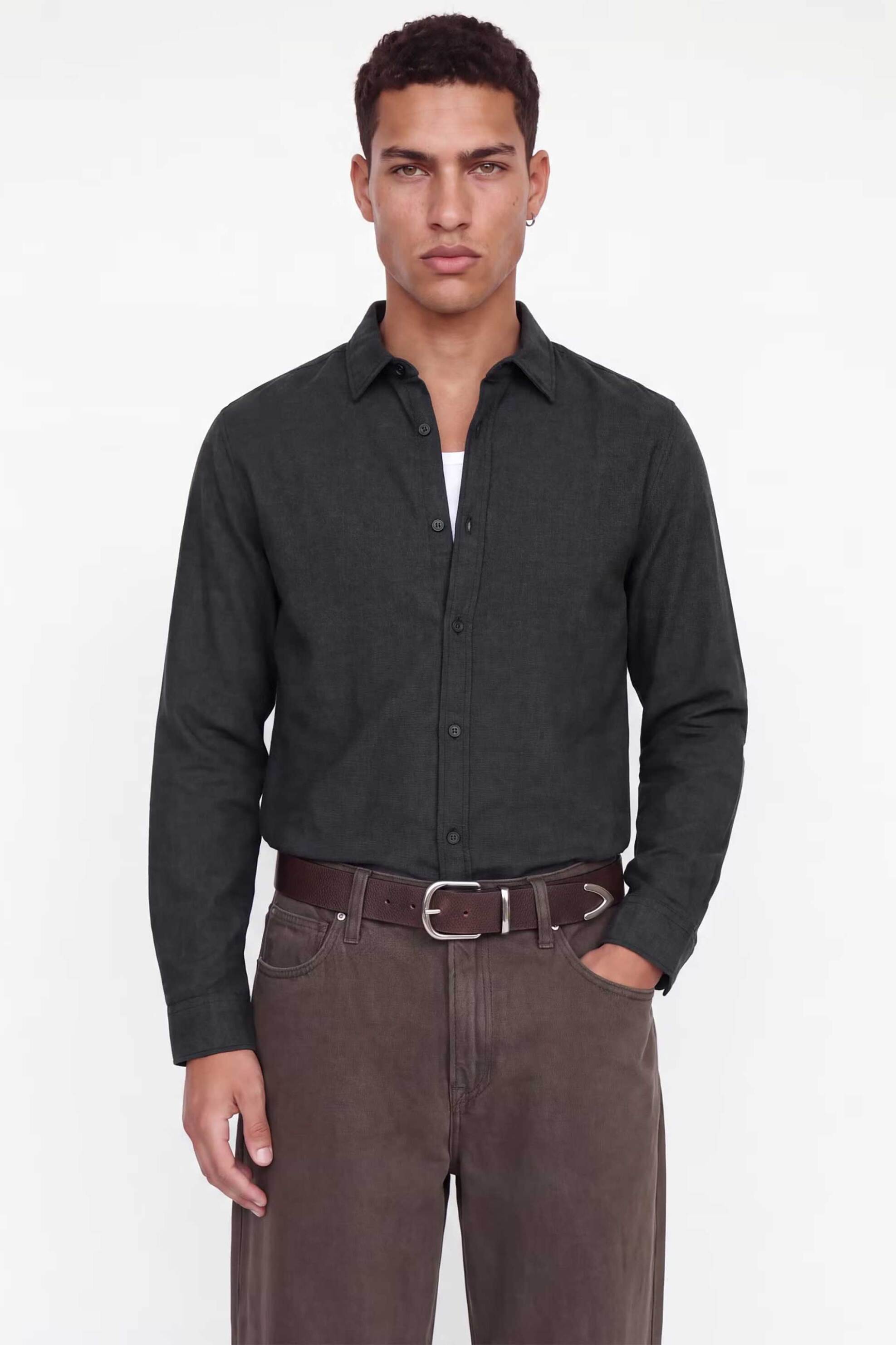 JACK & JONES ανδρικό πουκάμισο μονόχρωμο Regular Fit - 12298562 Μαύρο