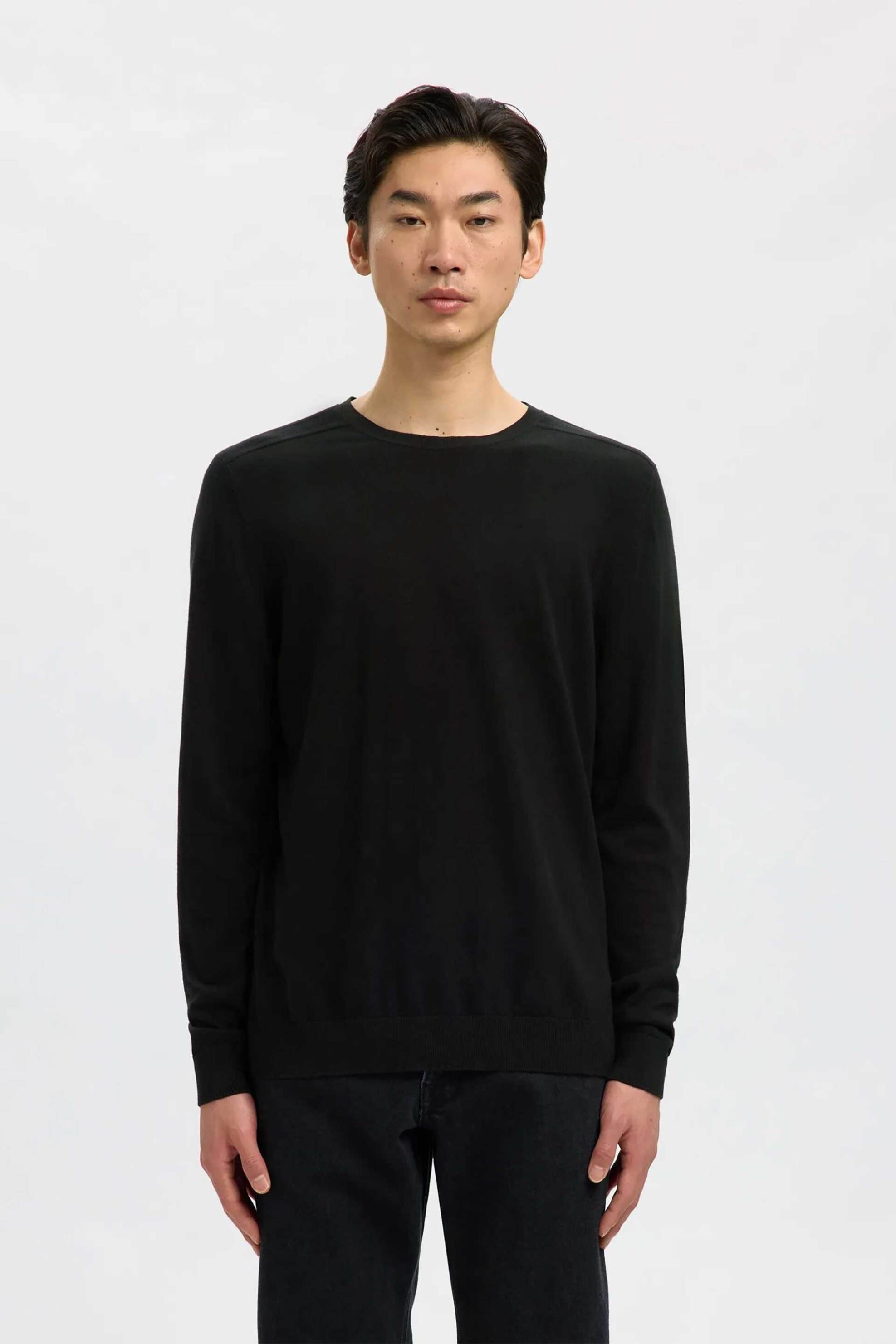 Selected ανδρικό πουλόβερ μονόχρωμο Regular Fit - 16074682 Μαύρο