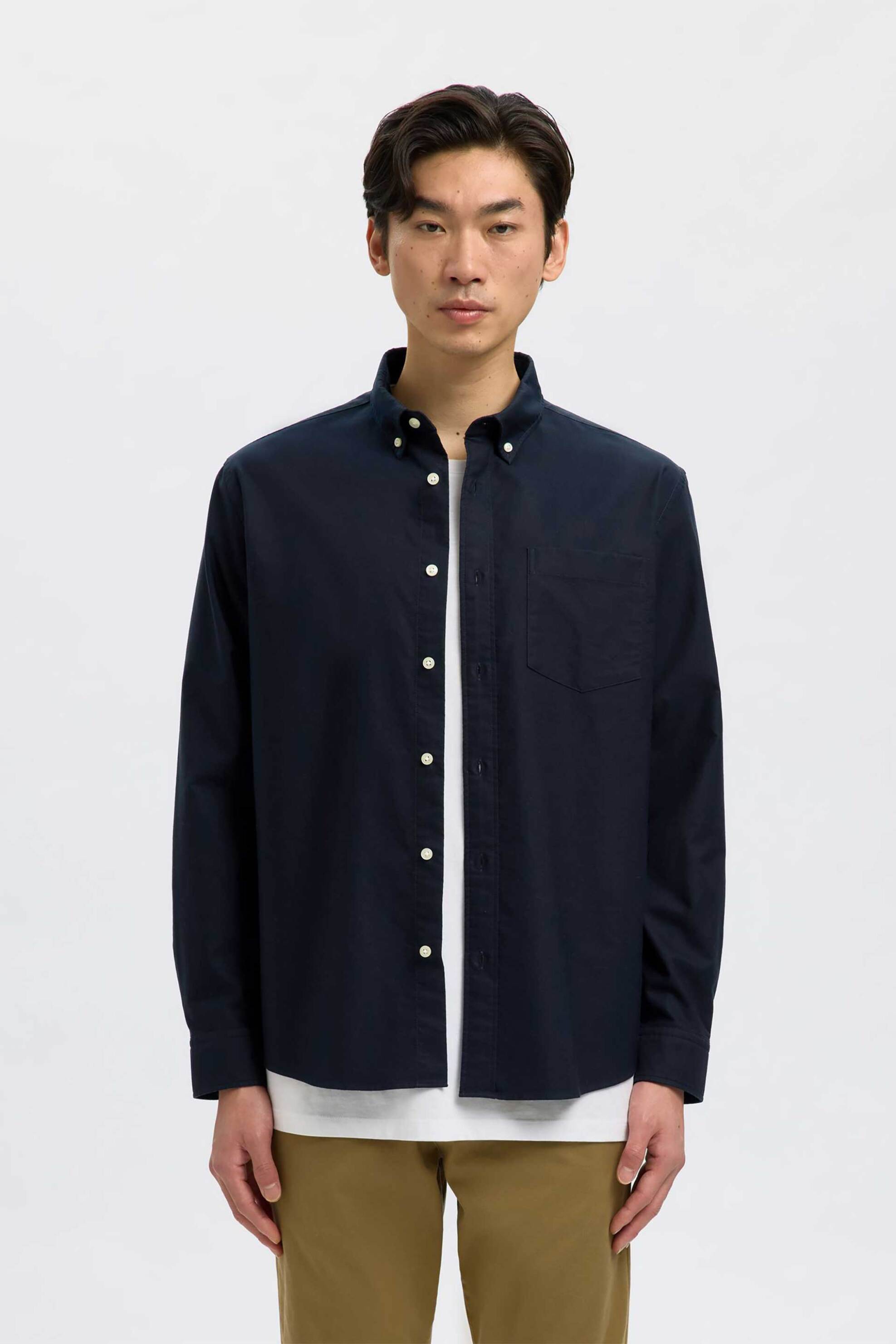 Selected ανδρικό πουκάμισο button down με τσέπη Regular Fit - 16077359 Μπλε Σκούρο