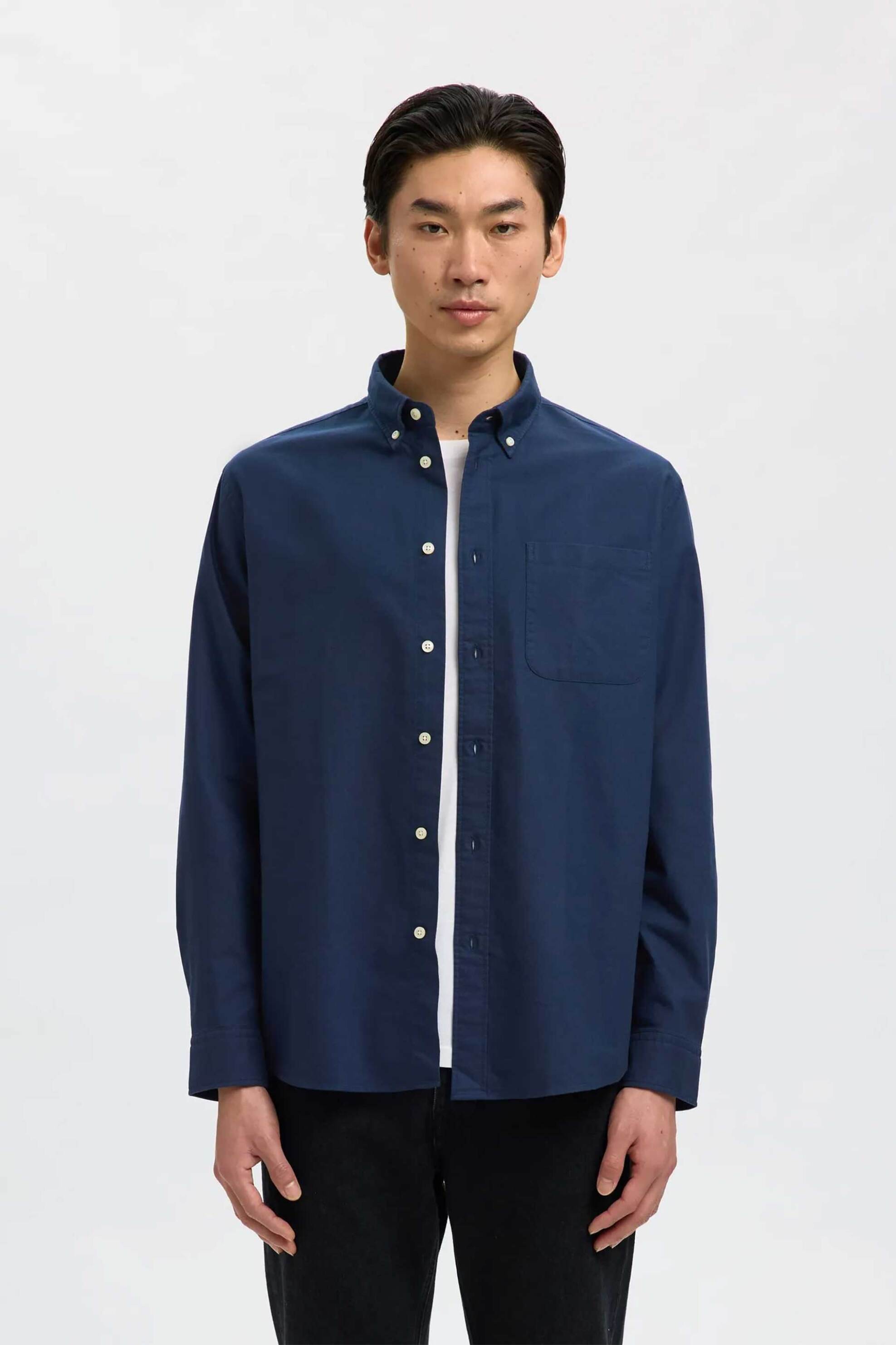 Selected ανδρικό πουκάμισο button down με τσέπη Regular Fit - 16077359 Μπλε