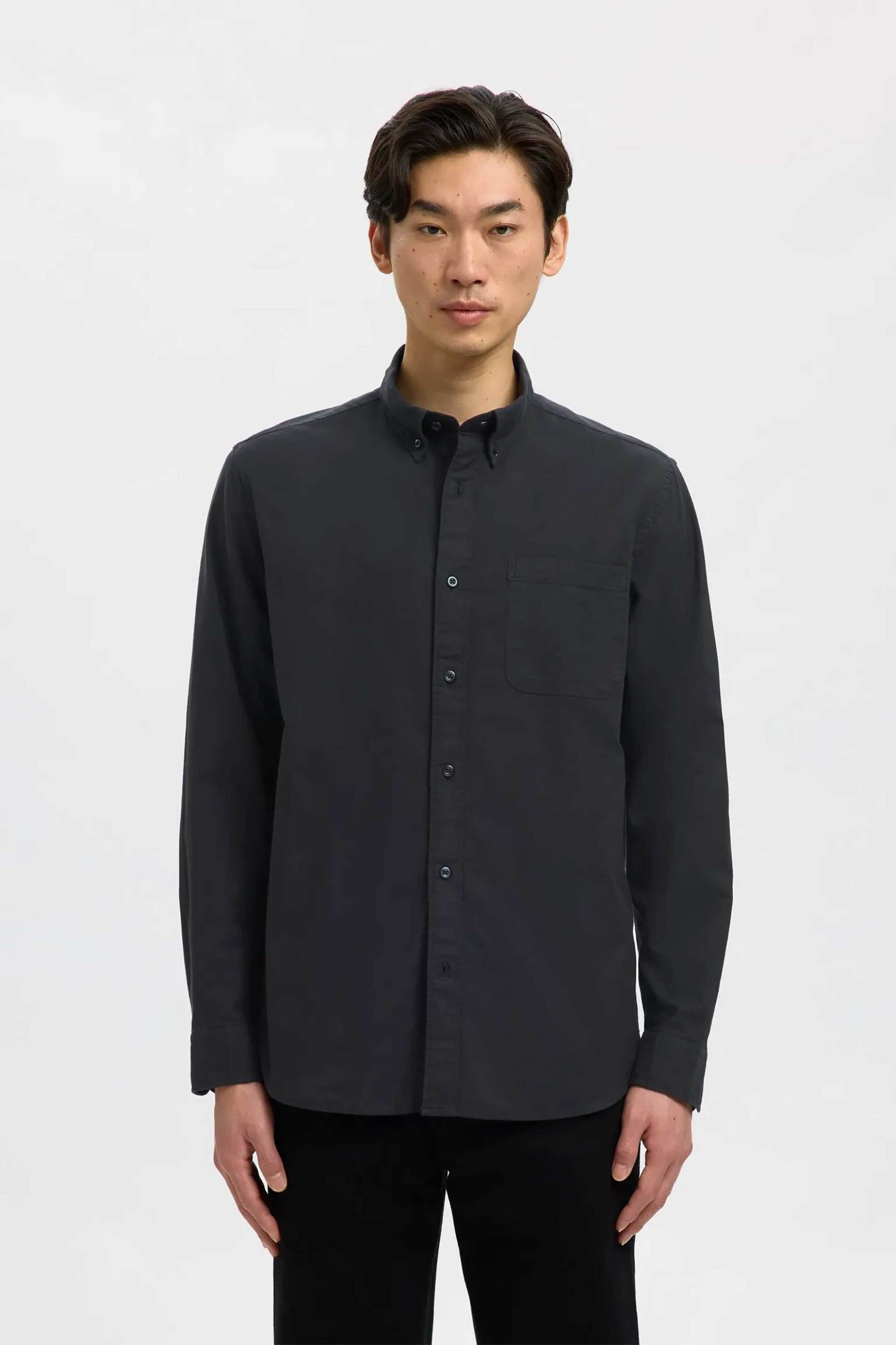 Selected ανδρικό πουκάμισο button down με τσέπη Regular Fit - 16077359 Μαύρο