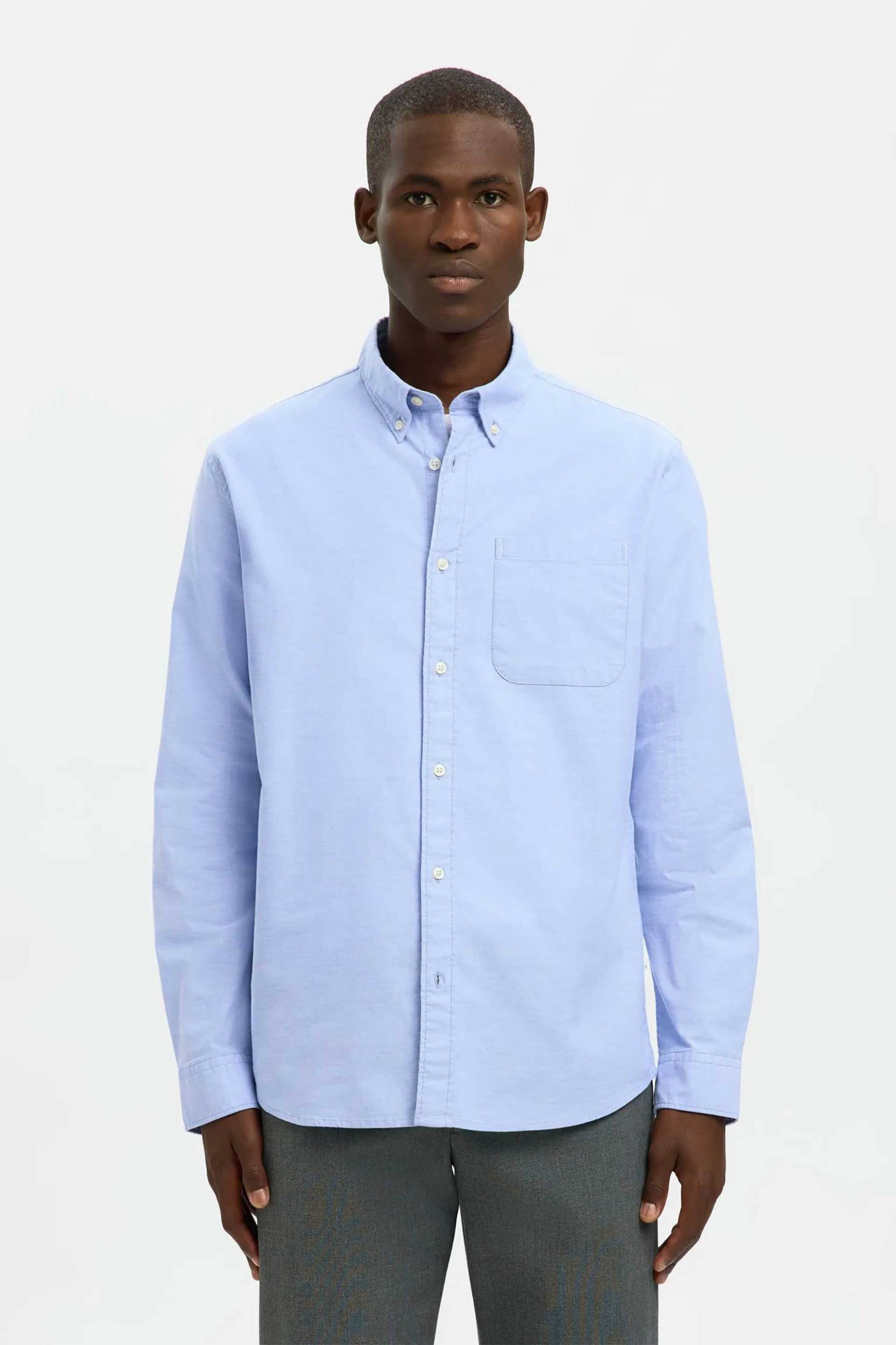 Selected ανδρικό πουκάμισο button down με τσέπη Regular Fit - 16077359 Σιελ