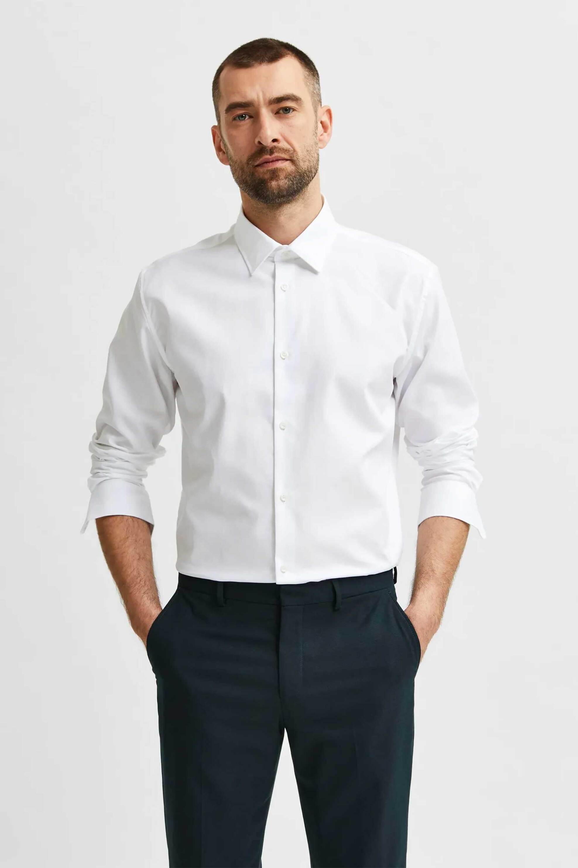 Selected ανδρικό πουκάμισο μονόχρωμο Slim Fit - 16080200 Λευκό