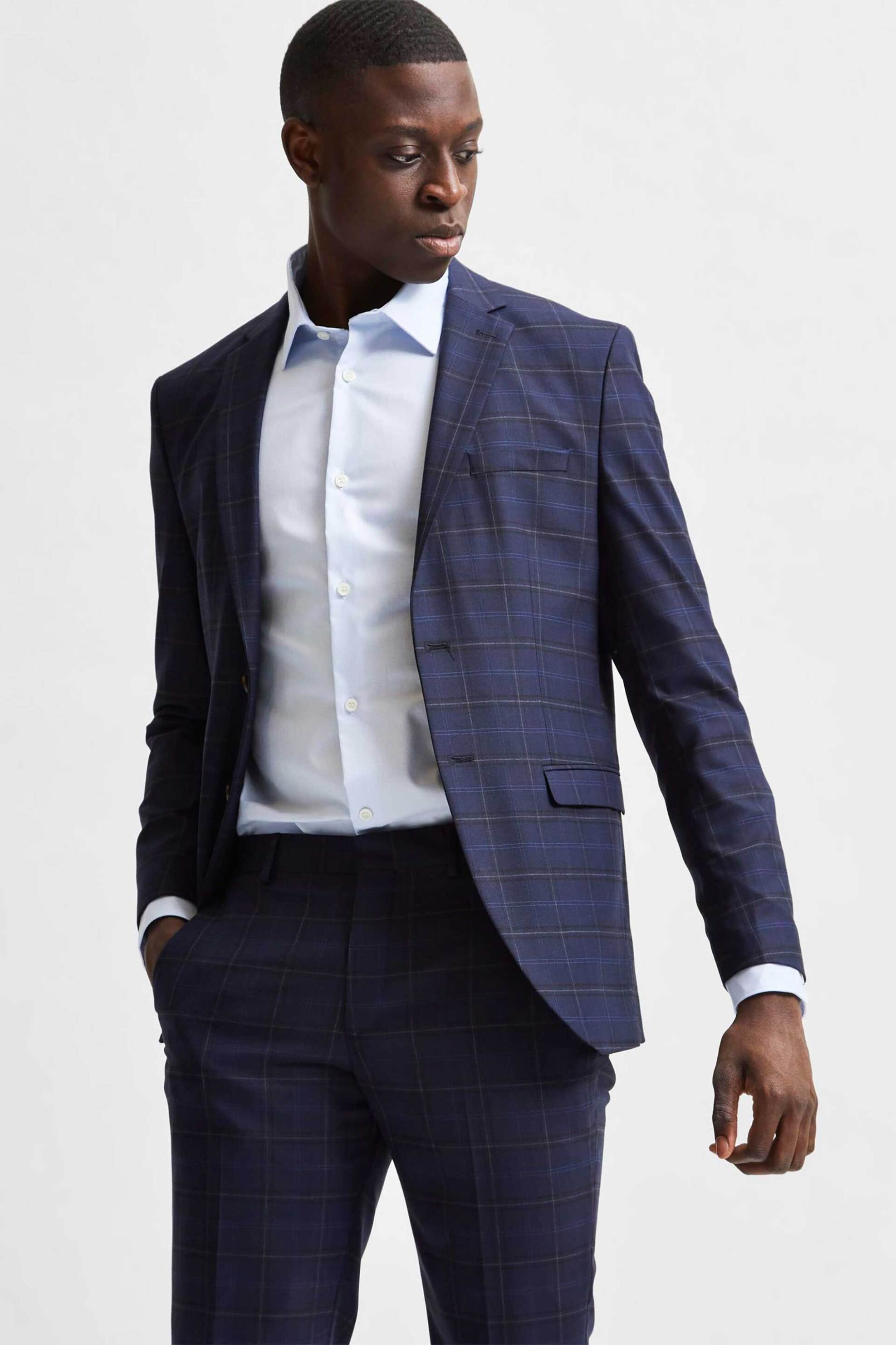 Selected ανδρικό πουκάμισο μονόχρωμο Slim Fit - 16080200 Σιελ φωτογραφία