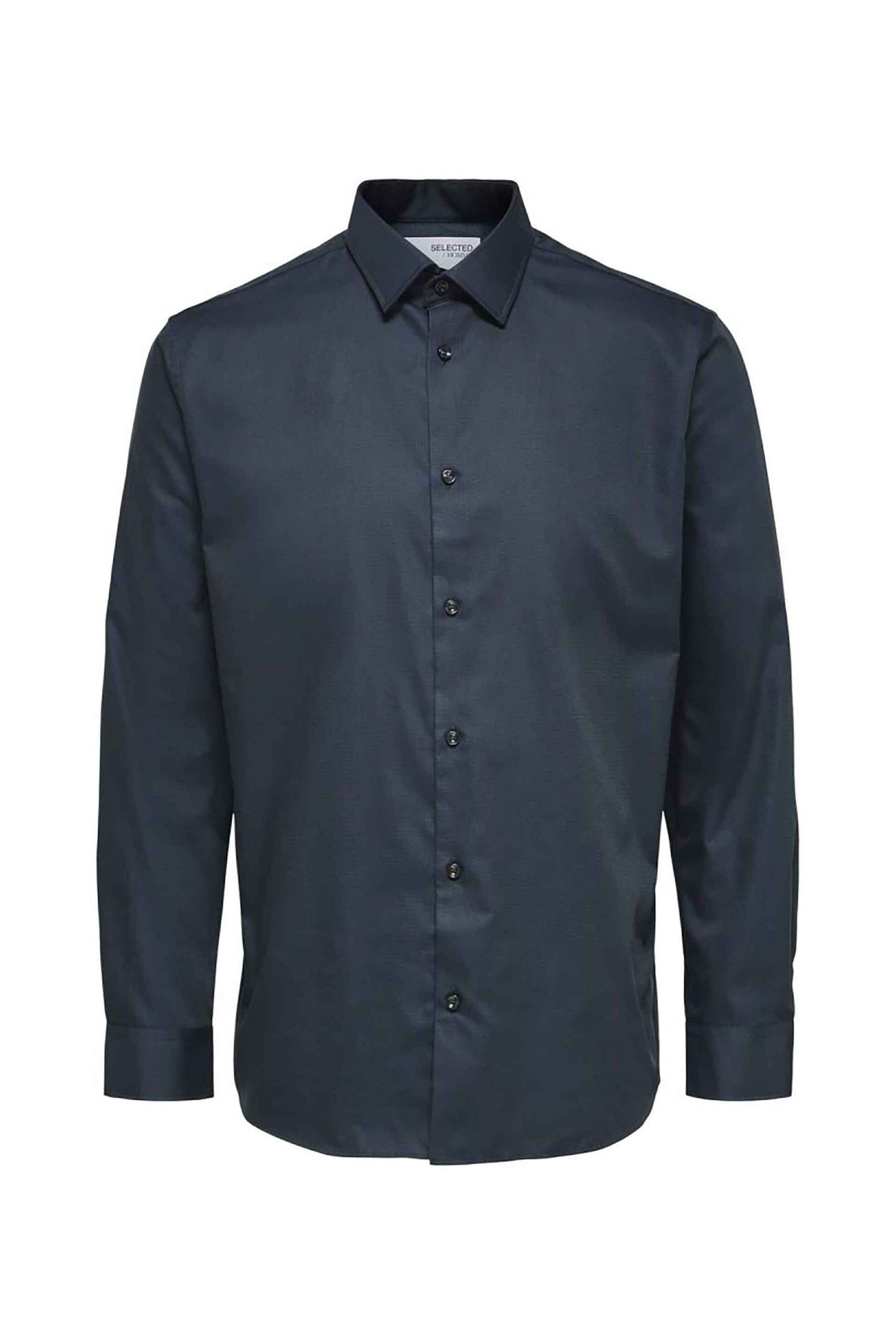 Selected ανδρικό πουκάμισο μονόχρωμο Slim Fit - 16080200 Μπλε Σκούρο