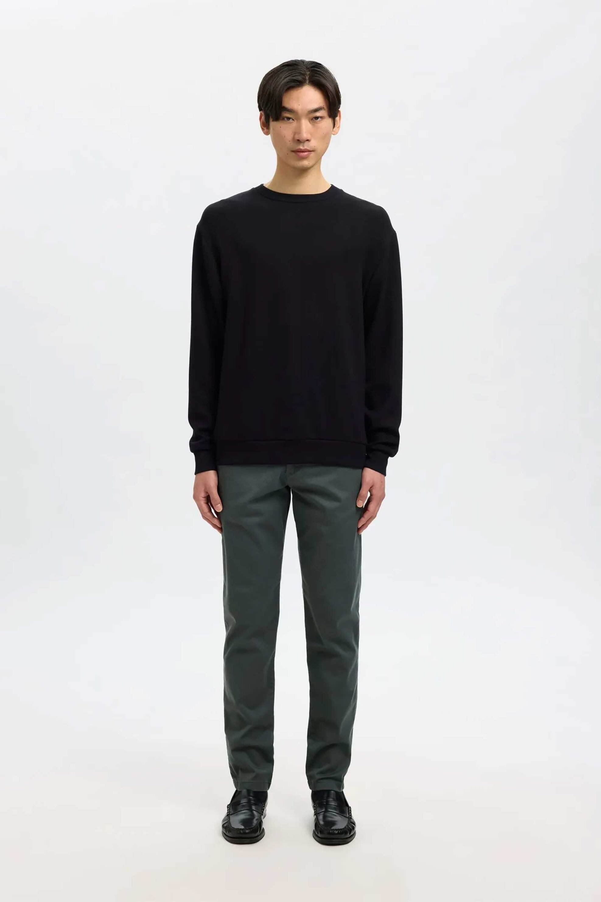 Selected ανδρικό παντελόνι chino μονόχρωμο Slim Fit - 16087663 Πετρόλ