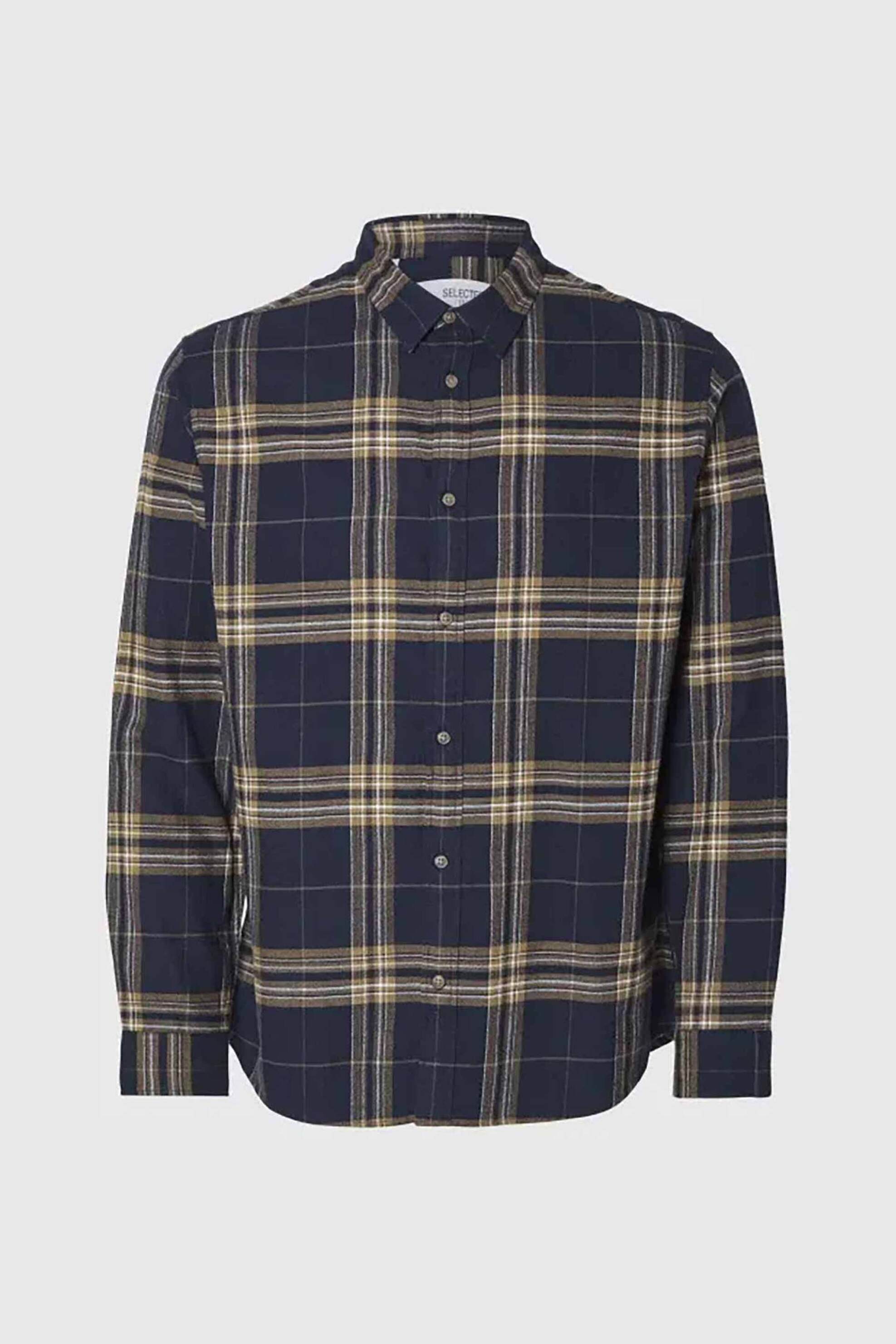 Selected ανδρικό πουκάμισο flannel Slim Fit - 16091358 Σκούρο Μπλε