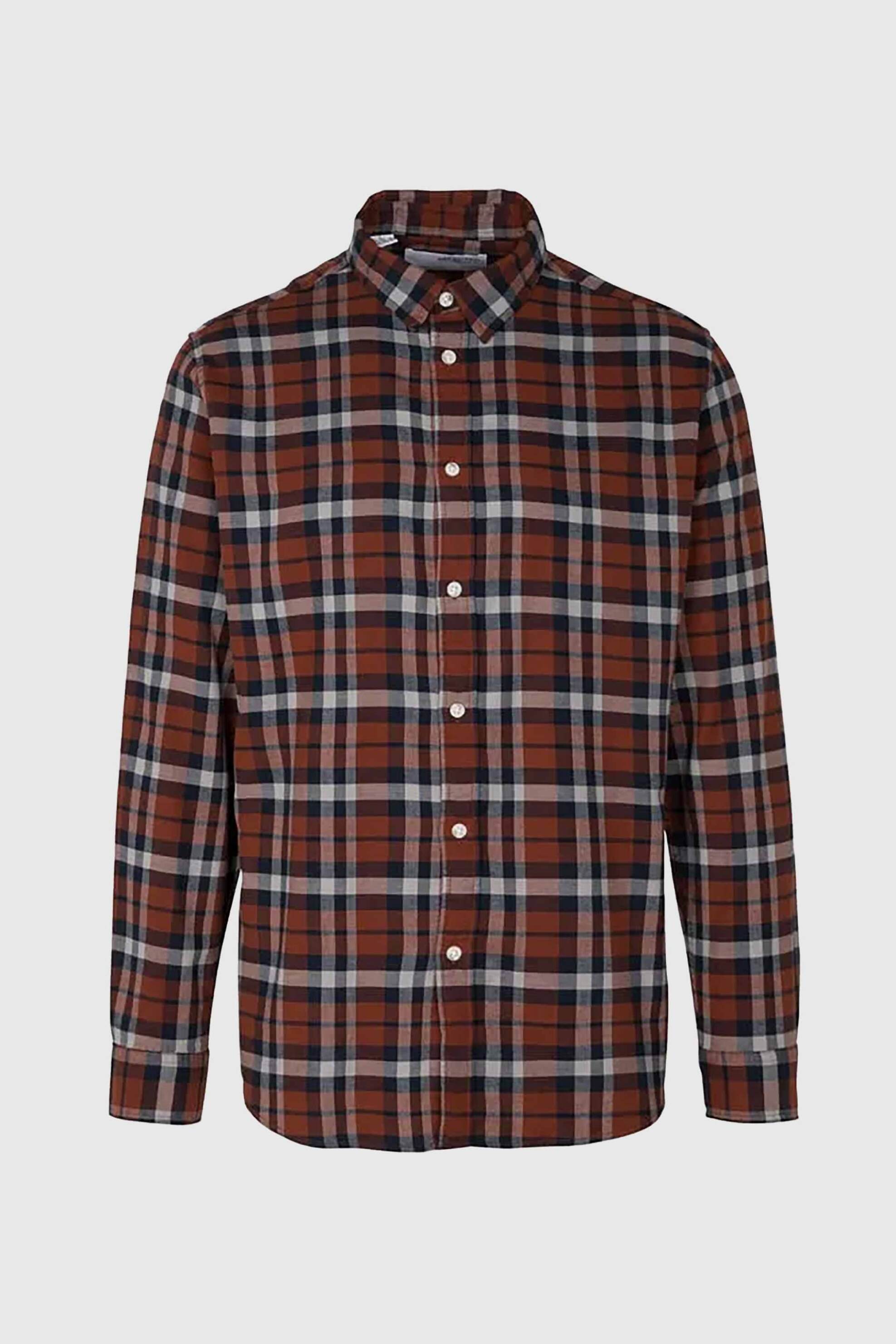 Selected ανδρικό πουκάμισο flannel Slim Fit - 16091358 Καφέ Σκούρο