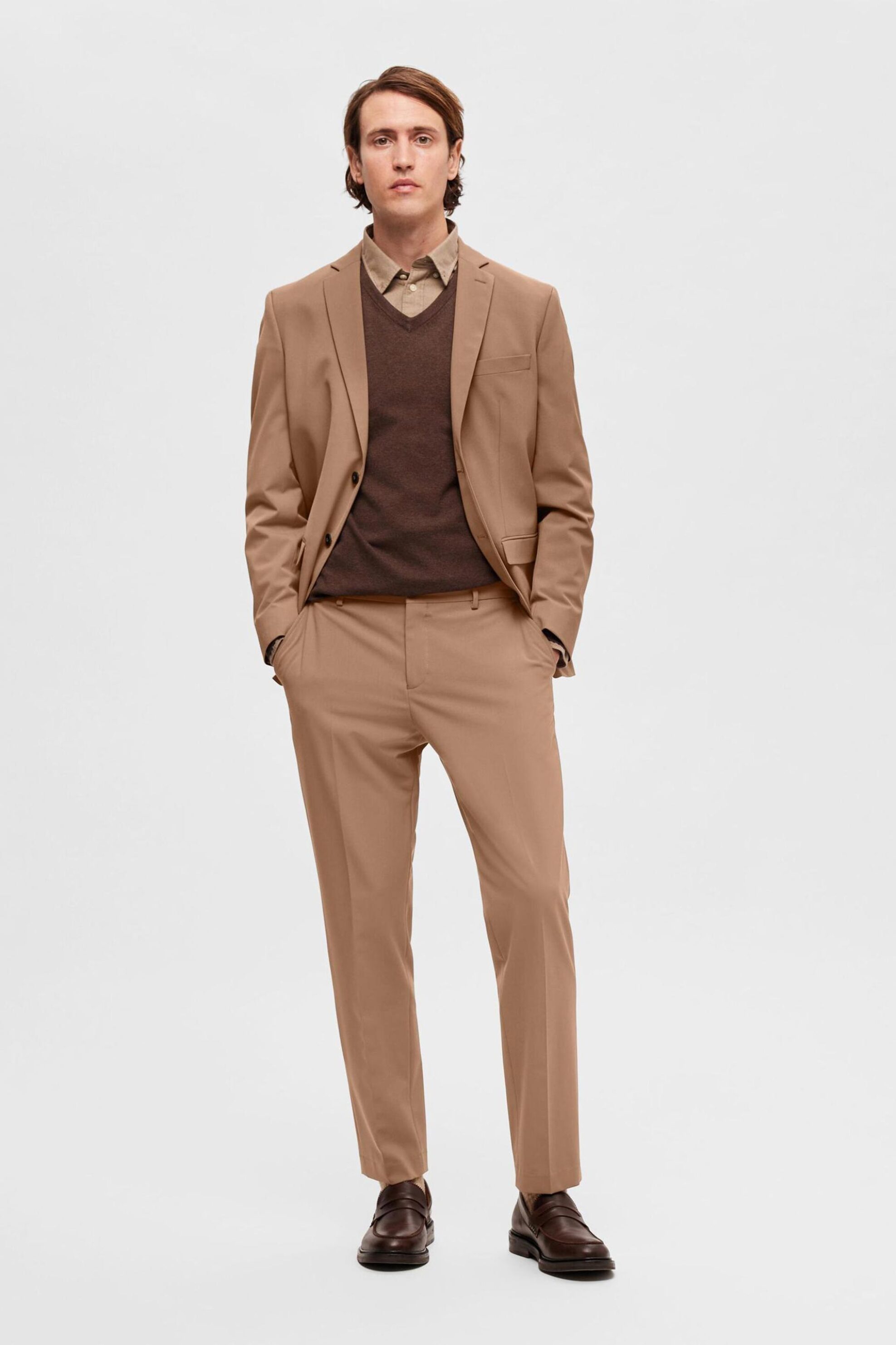 SELECTED Selected ανδρικό παντελόνι μονόχρωμο Slim Fit - 16087825 Καμηλό