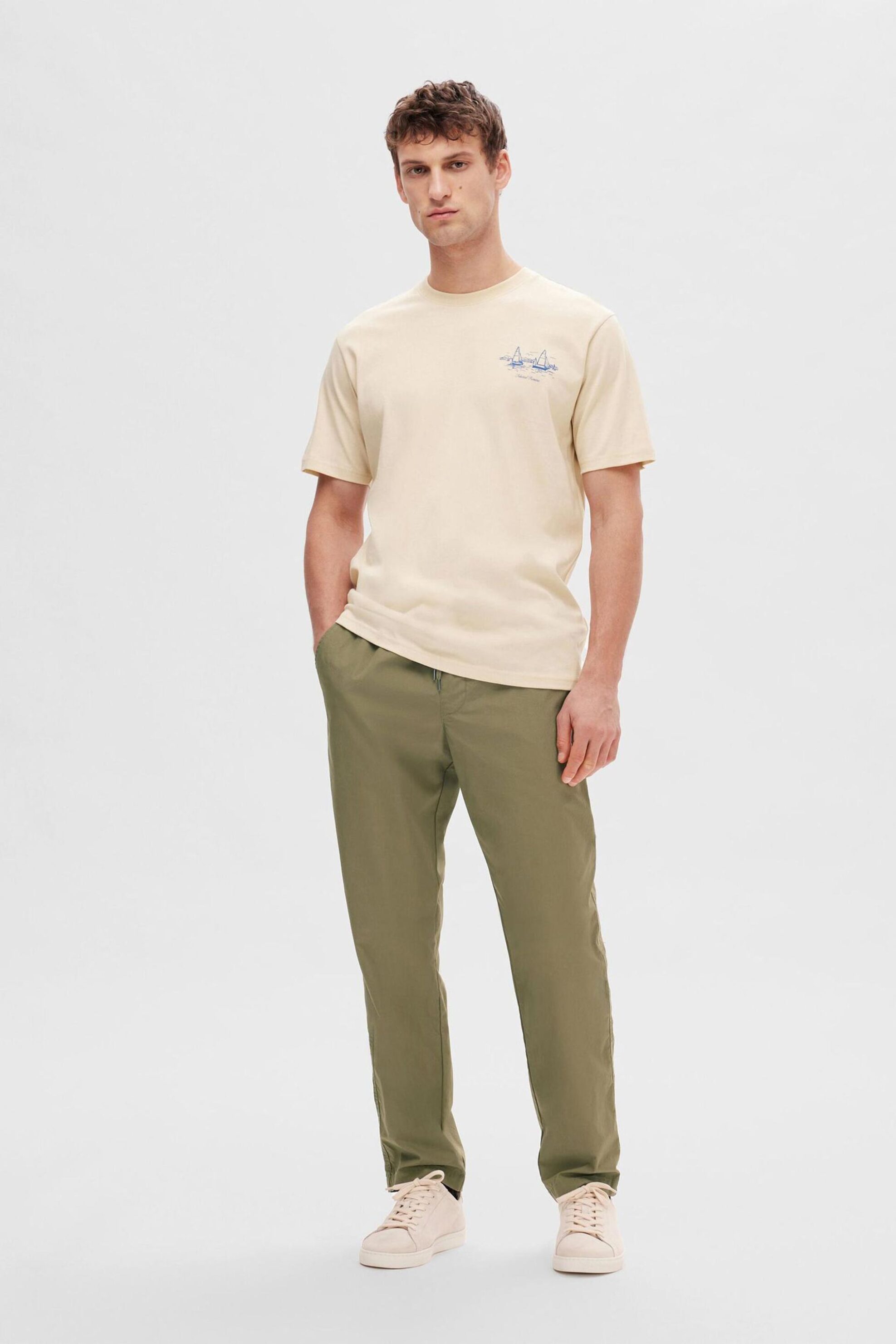 Selected ανδρικό παντελόνι με ελαστική μέση Straight Fit - 16092748 Λαδί