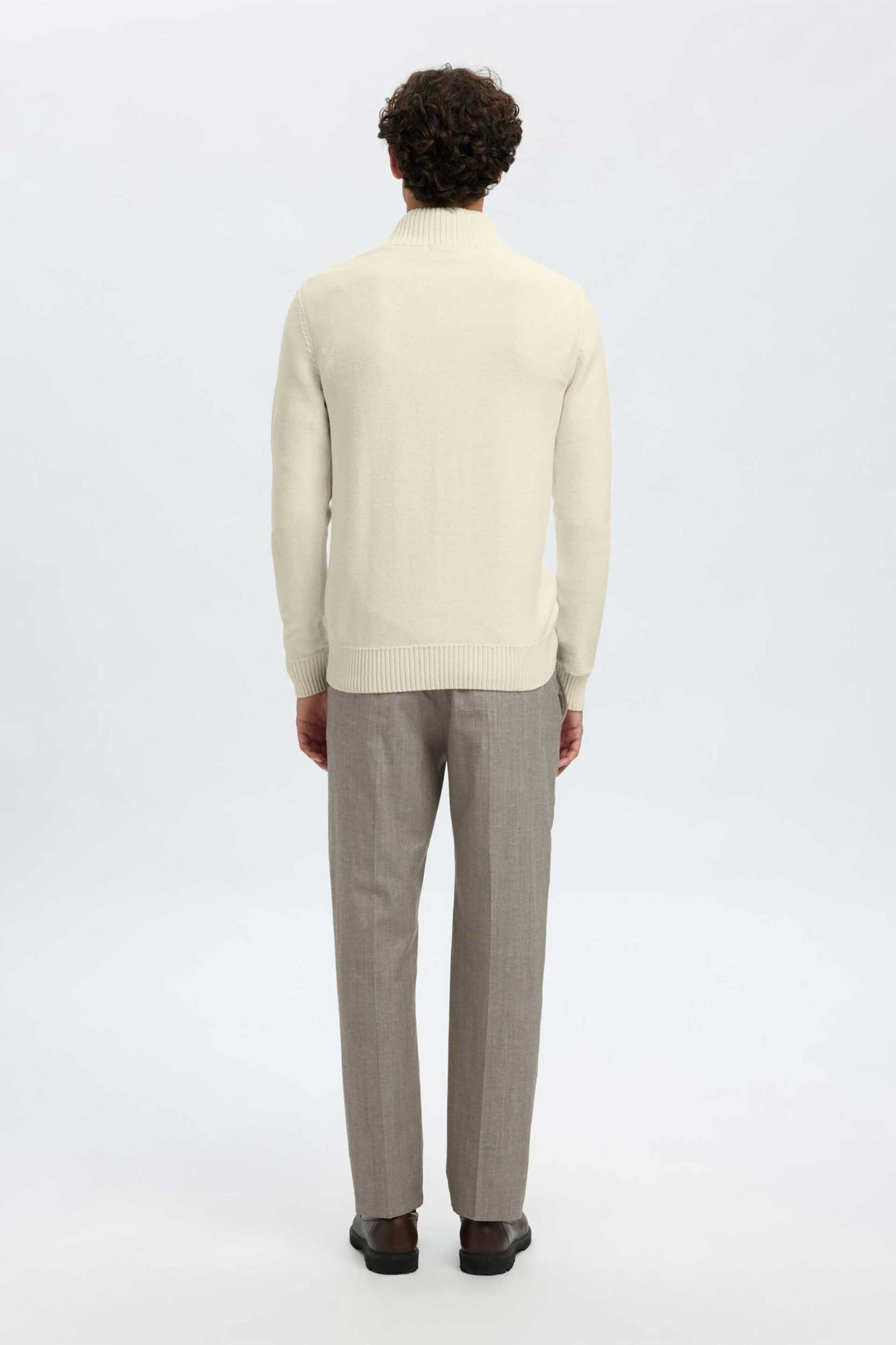 Selected ανδρικό πουλόβερ με ψηλό λαιμό και 1/2 φερμουάρ Regular Fit - 16092550 Κρέμ φωτογραφία