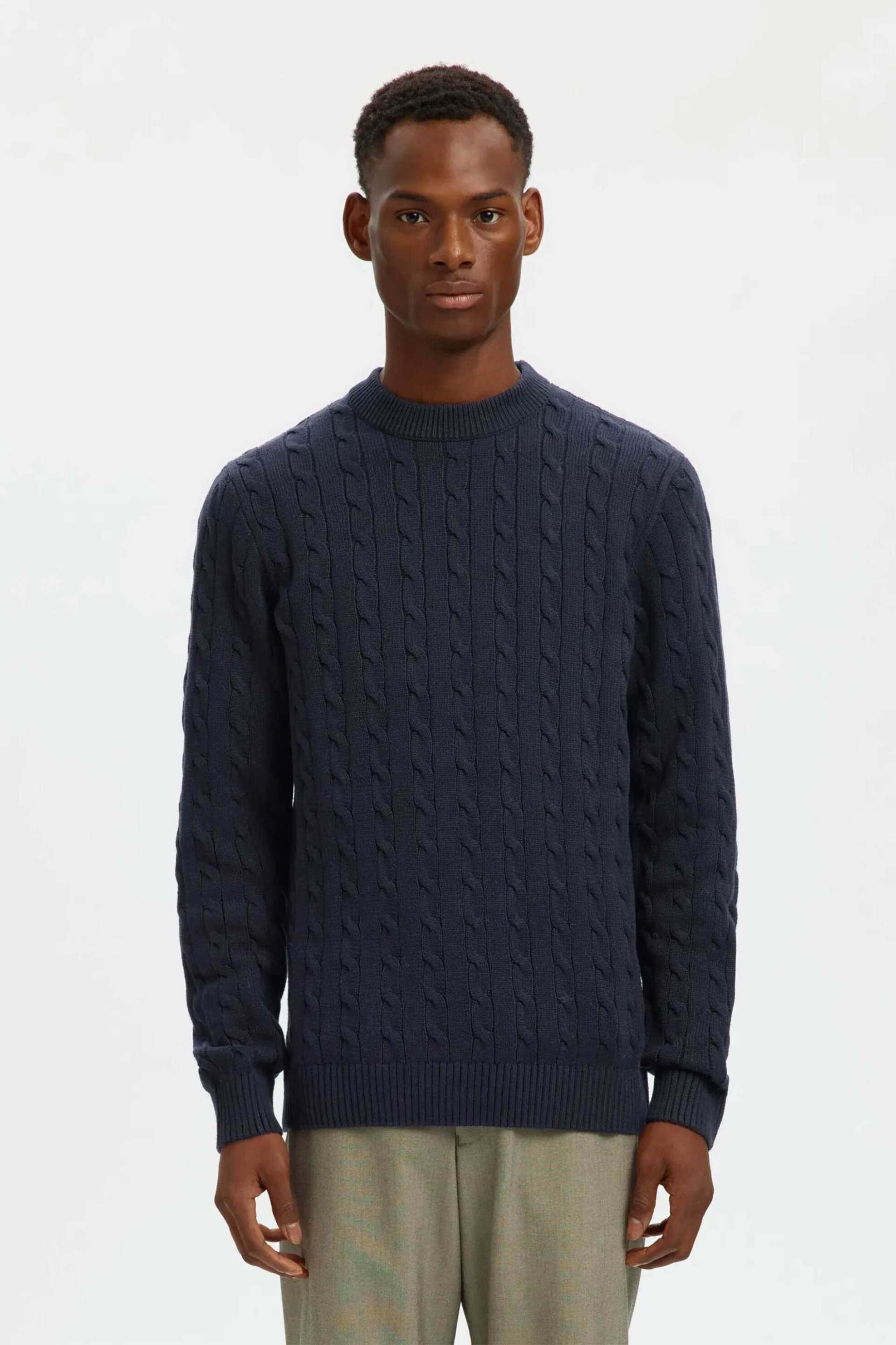 Selected ανδρική πλεκτή μπλούζα με σχέδιο στην πλέξη Regular Fit - 16087876 Μπλε Σκούρο