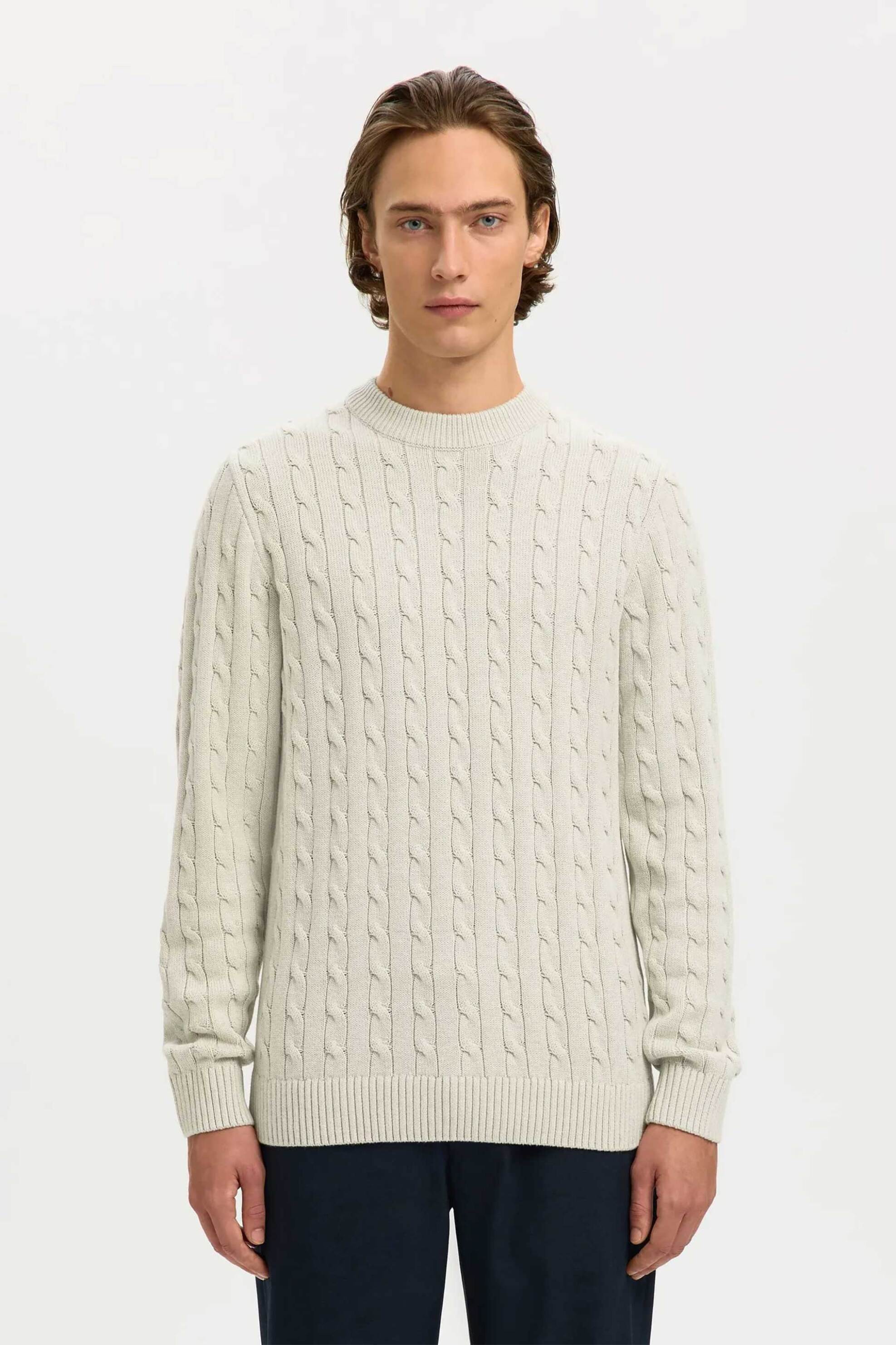 Selected ανδρική πλεκτή μπλούζα με σχέδιο στην πλέξη Regular Fit - 16087876 Λευκό