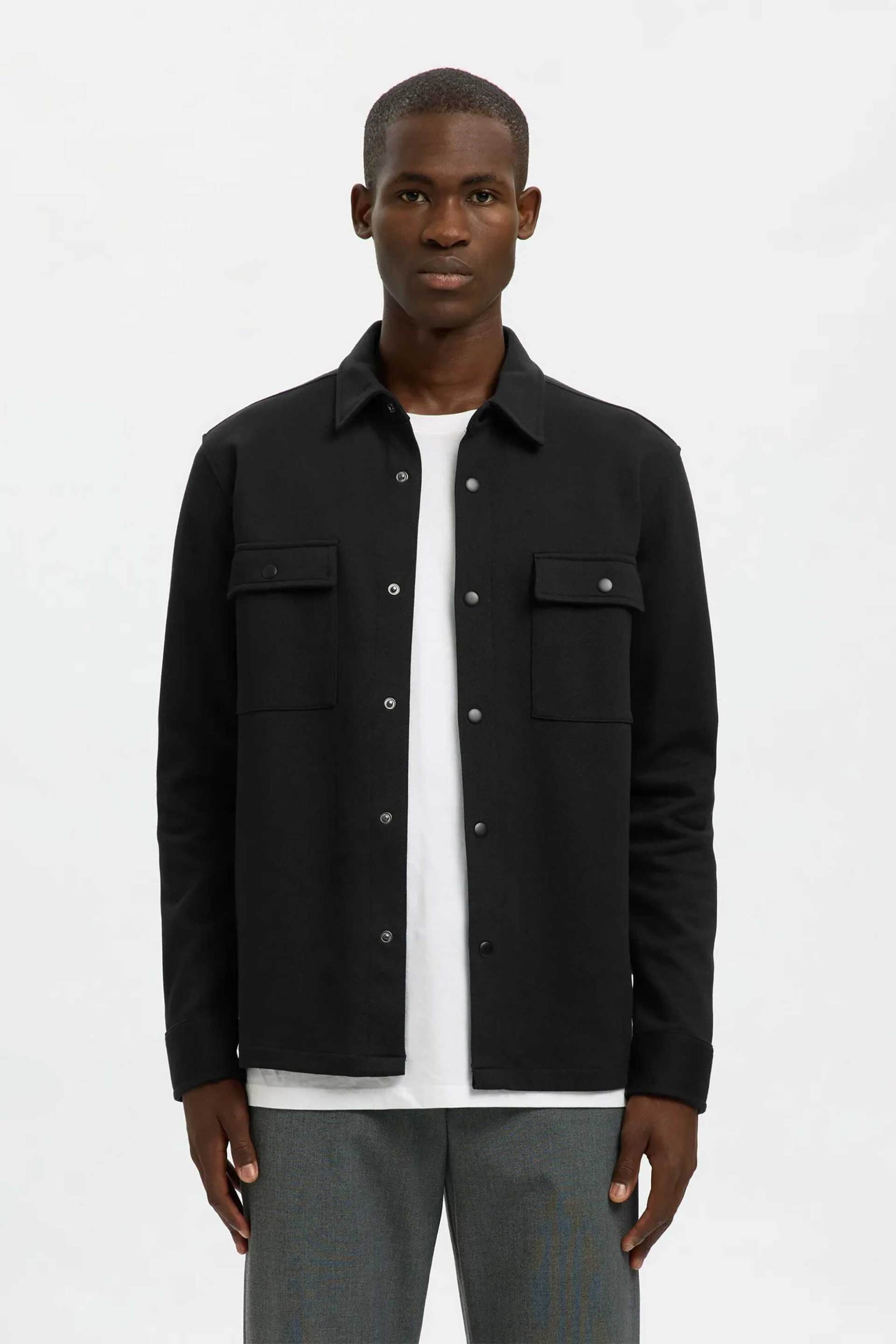 Selected ανδρικό overshirt μονόχρωμο Regular Fit - 16085115 Μαύρο