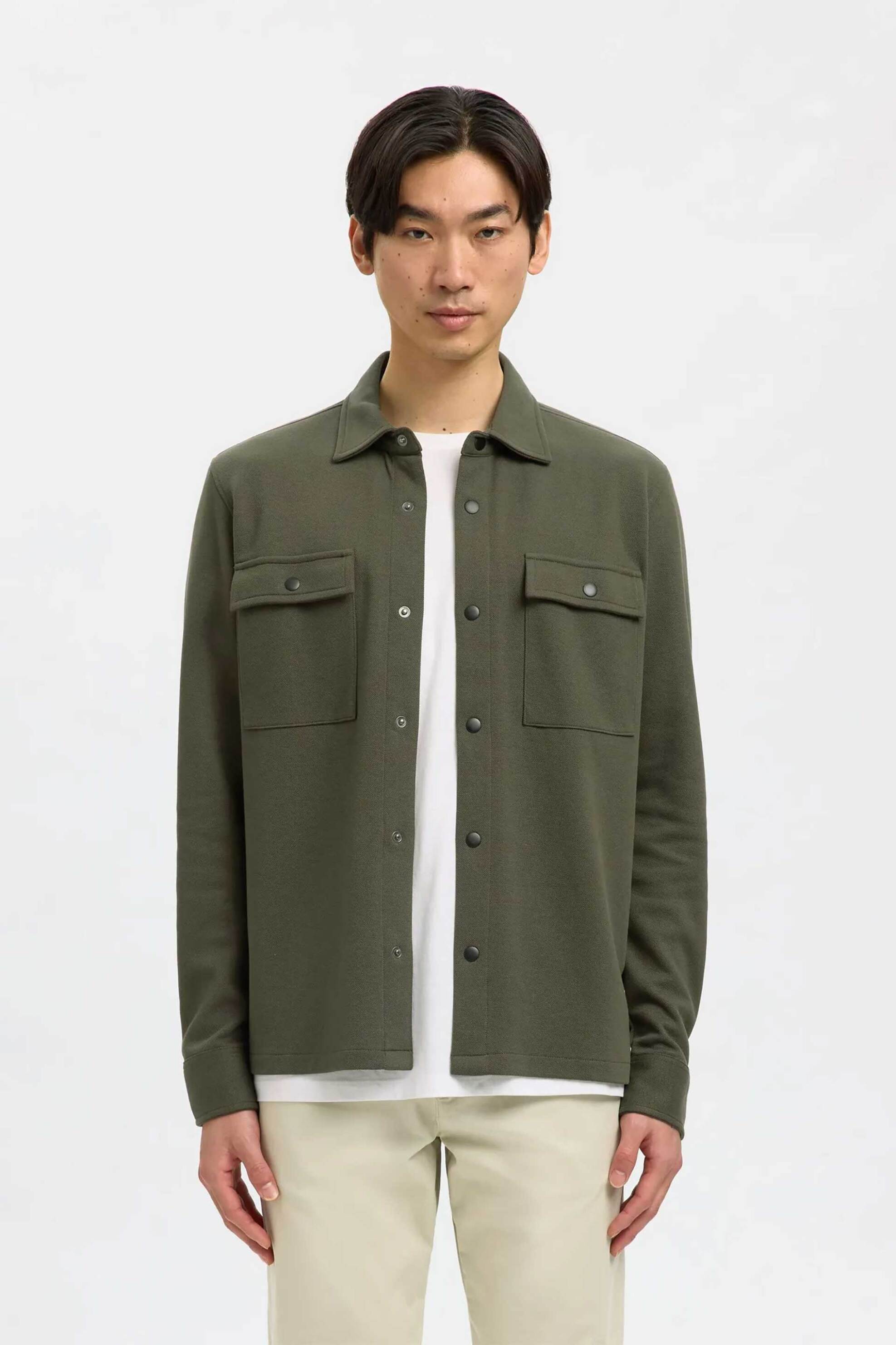 Selected ανδρικό overshirt μονόχρωμο Regular Fit - 16085115 Χακί