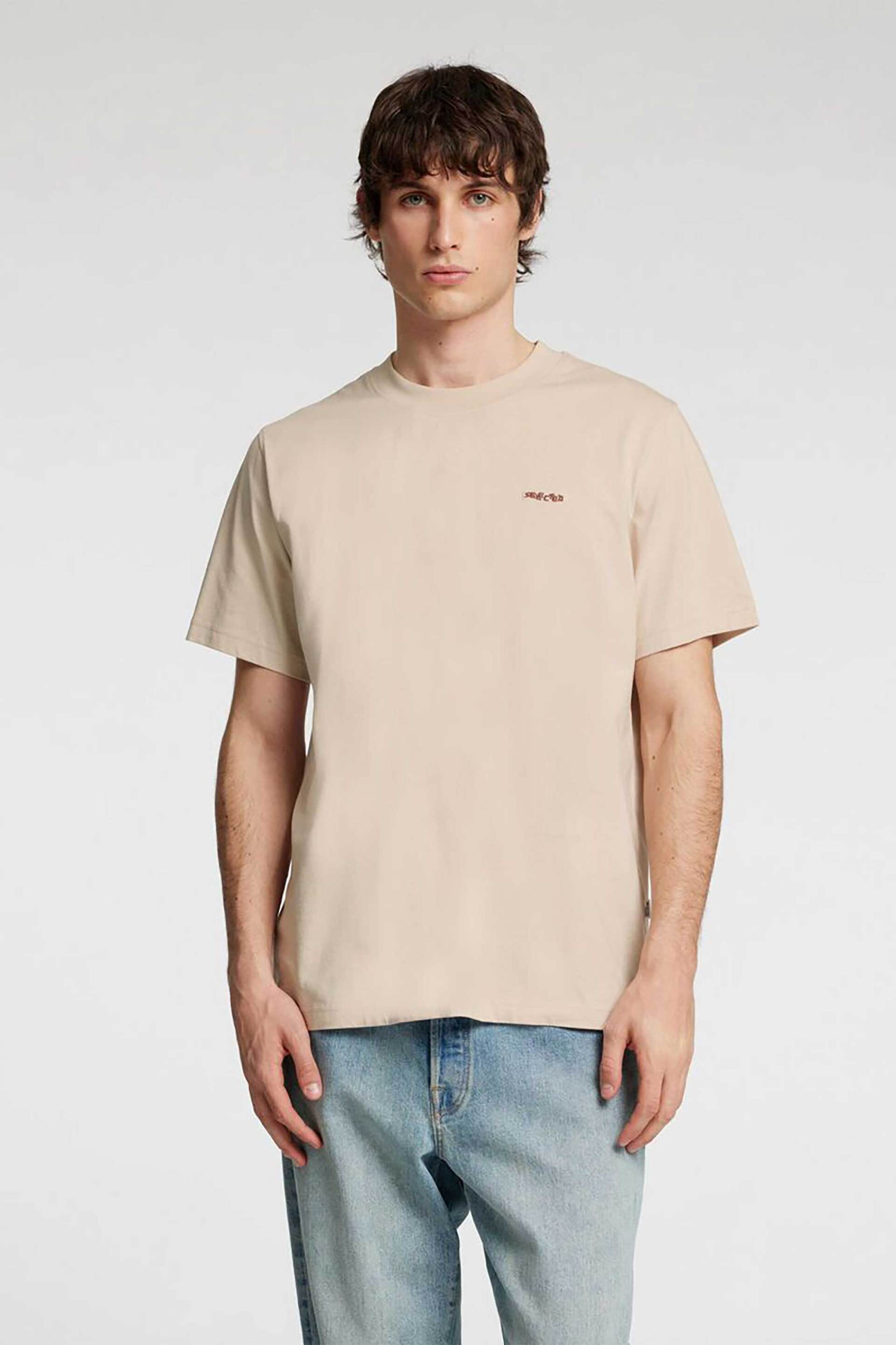 Selected ανδρικό T-shirt μονόχρωμο με logo print Regular Fit - 16096779 Εκρού