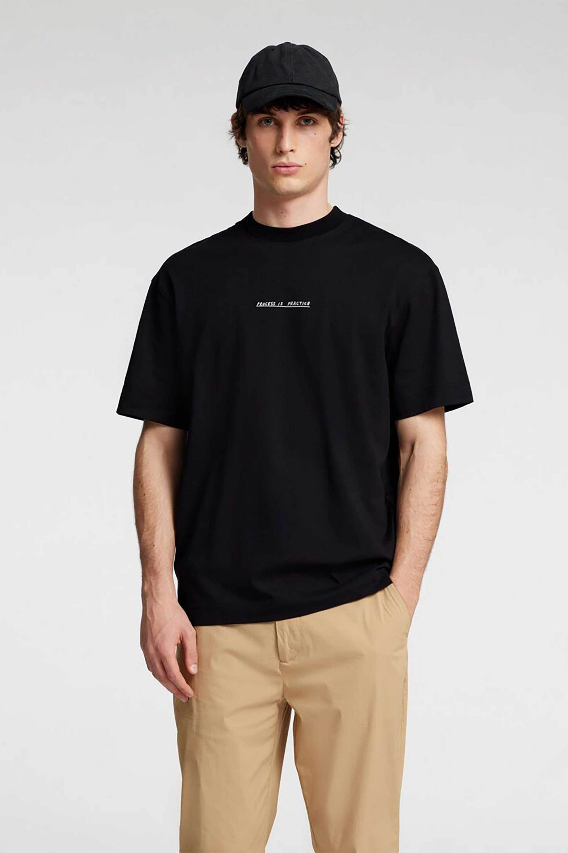 Selected ανδρικό T-shirt μονόχρωμο με logo print Relaxed Fit - 16096795 Μαύρο