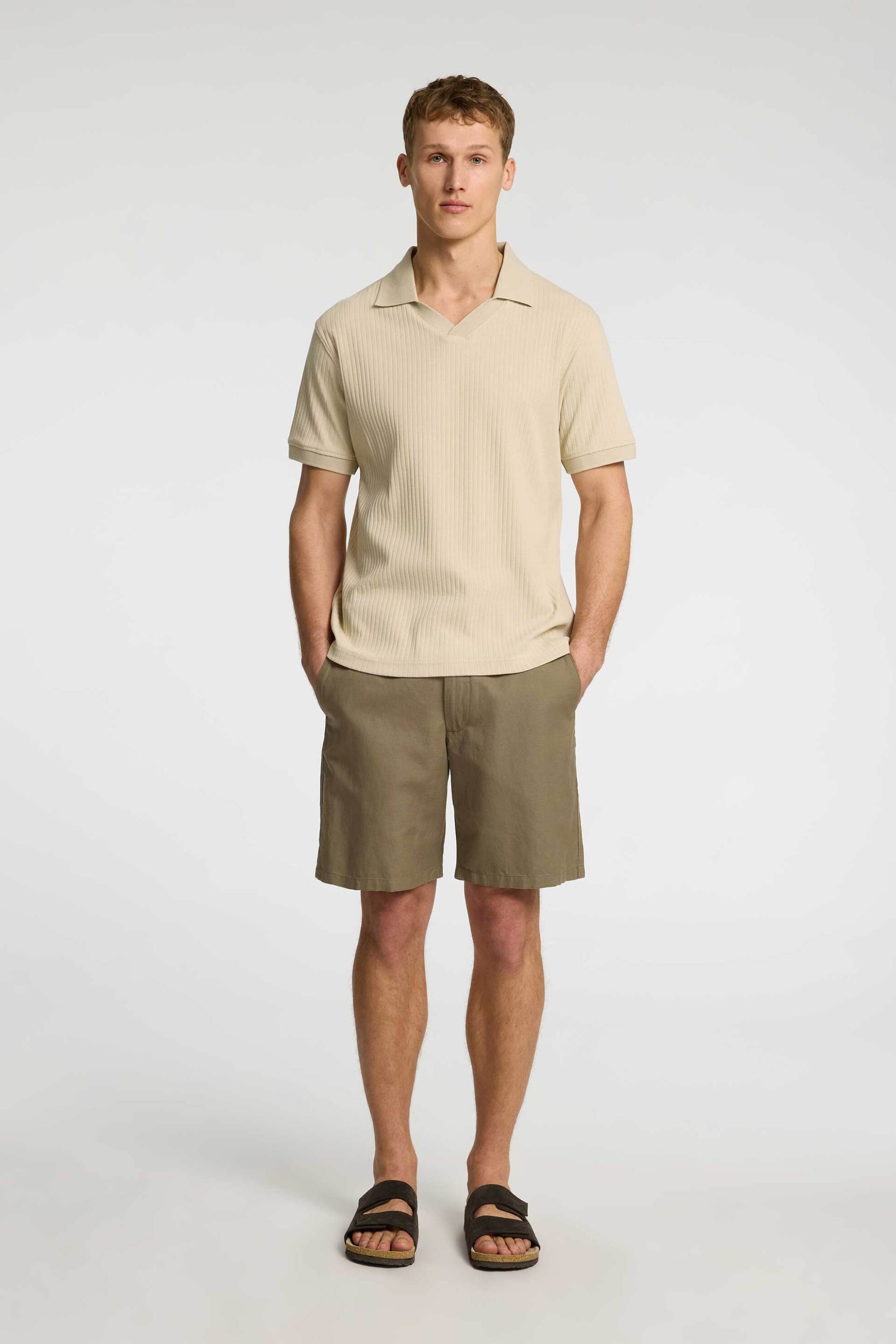 Selected ανδρική βερμούδα chino με λινό Regular Fit - 16096753 Λαδί