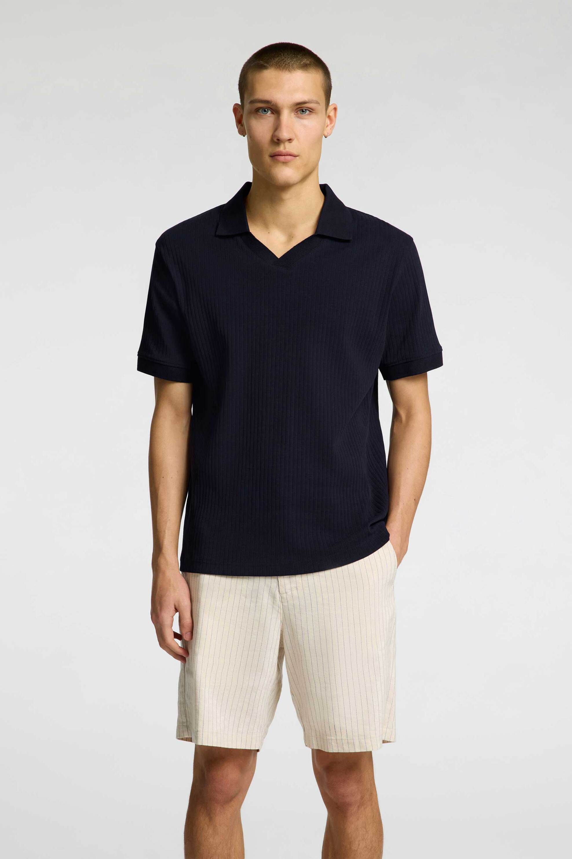 Selected ανδρική μπλούζα πόλο ribbed Regular Fit - 16097661 Μπλε Σκούρο