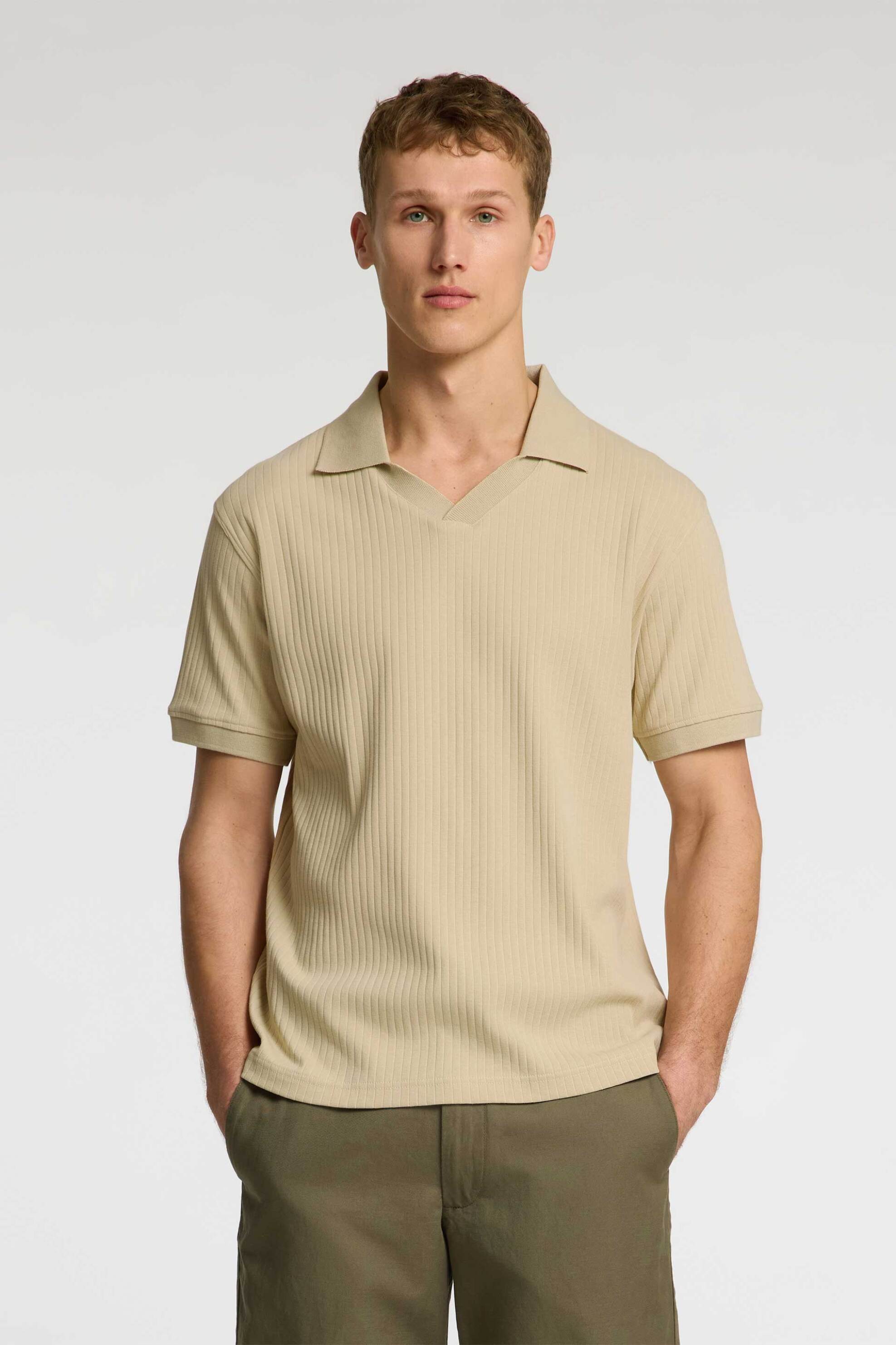 Selected ανδρική μπλούζα πόλο ribbed Regular Fit - 16097661 Εκρού