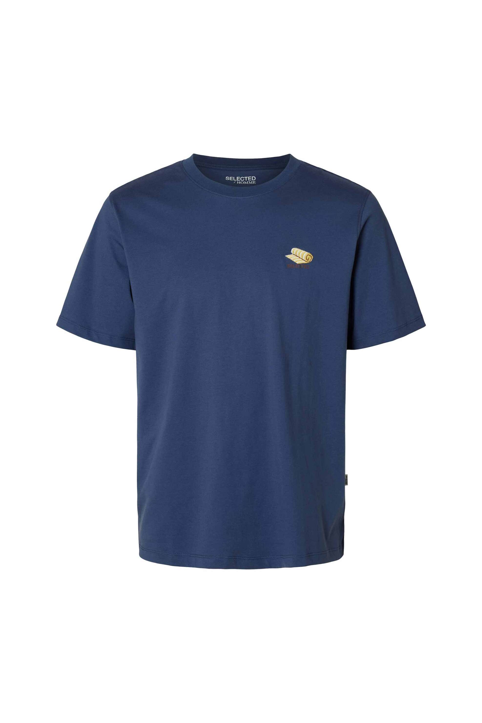 Selected ανδρικό T-shirt με κεντημένο σχέδιο στο στήθος - 16097670 Μπλε Σκούρο