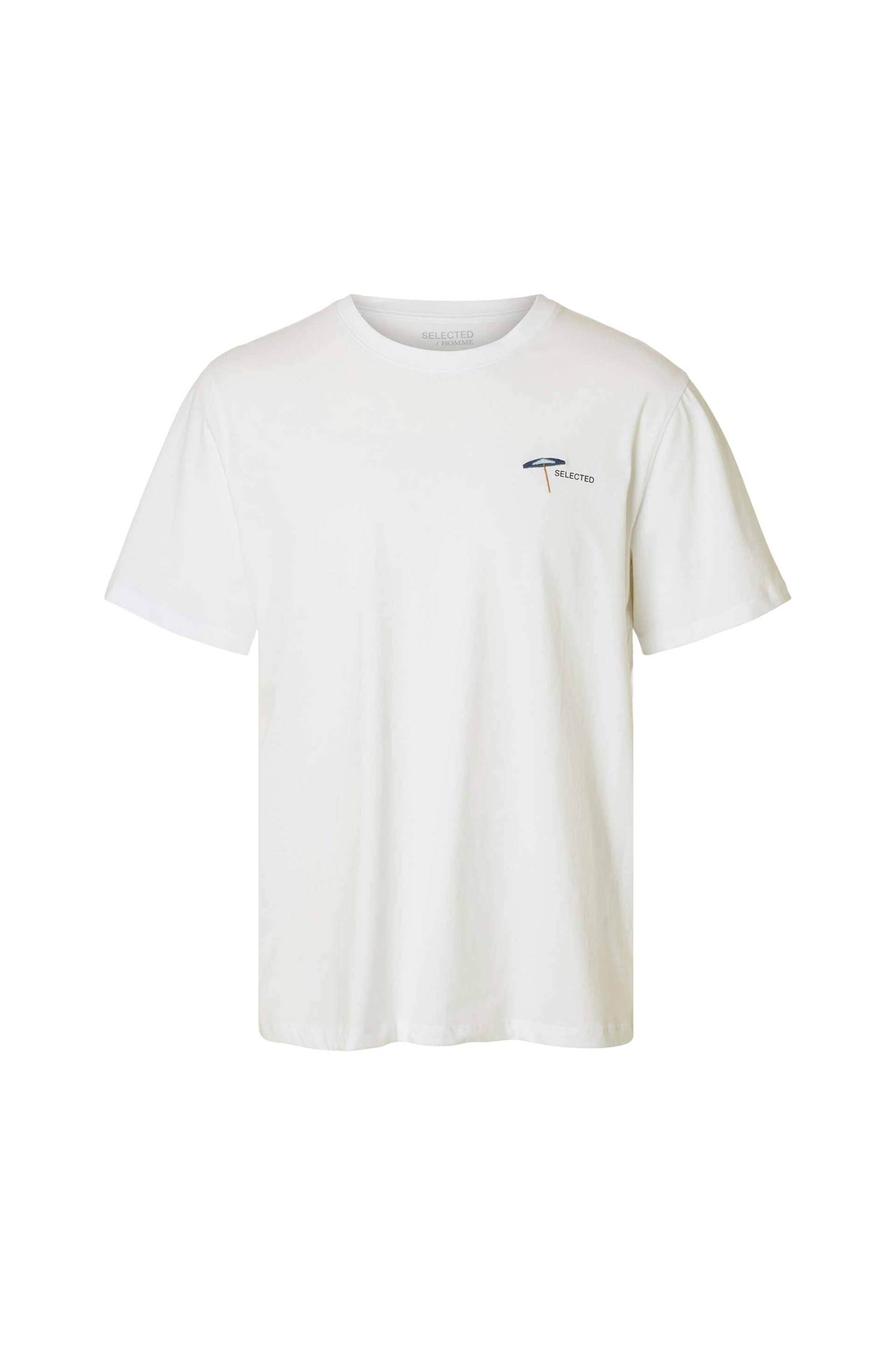 Selected ανδρικό T-shirt με κεντημένο σχέδιο στο στήθος - 16097670 Λευκό