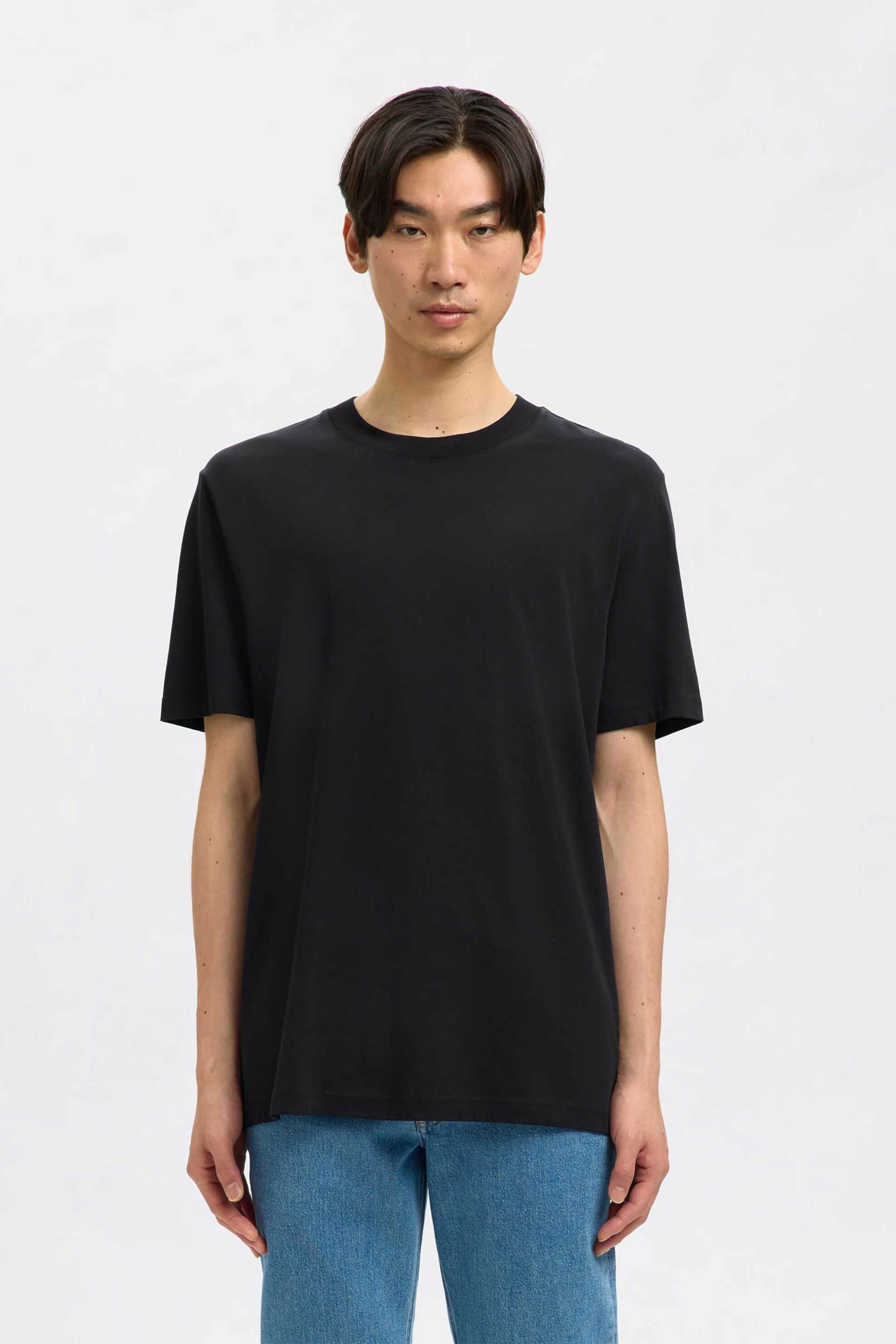 Selected ανδρικό T-shirt μονόχρωμο Relaxed Fit - 16077385 Μαύρο