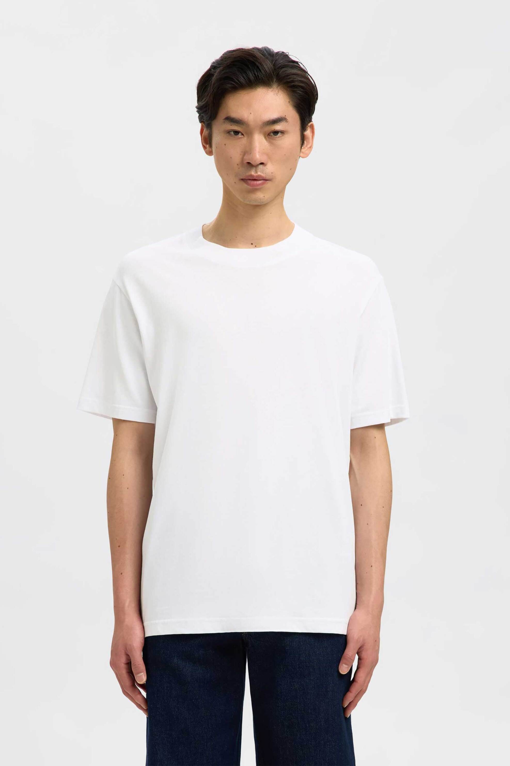 Selected ανδρικό T-shirt μονόχρωμο Relaxed Fit - 16077385 Λευκό