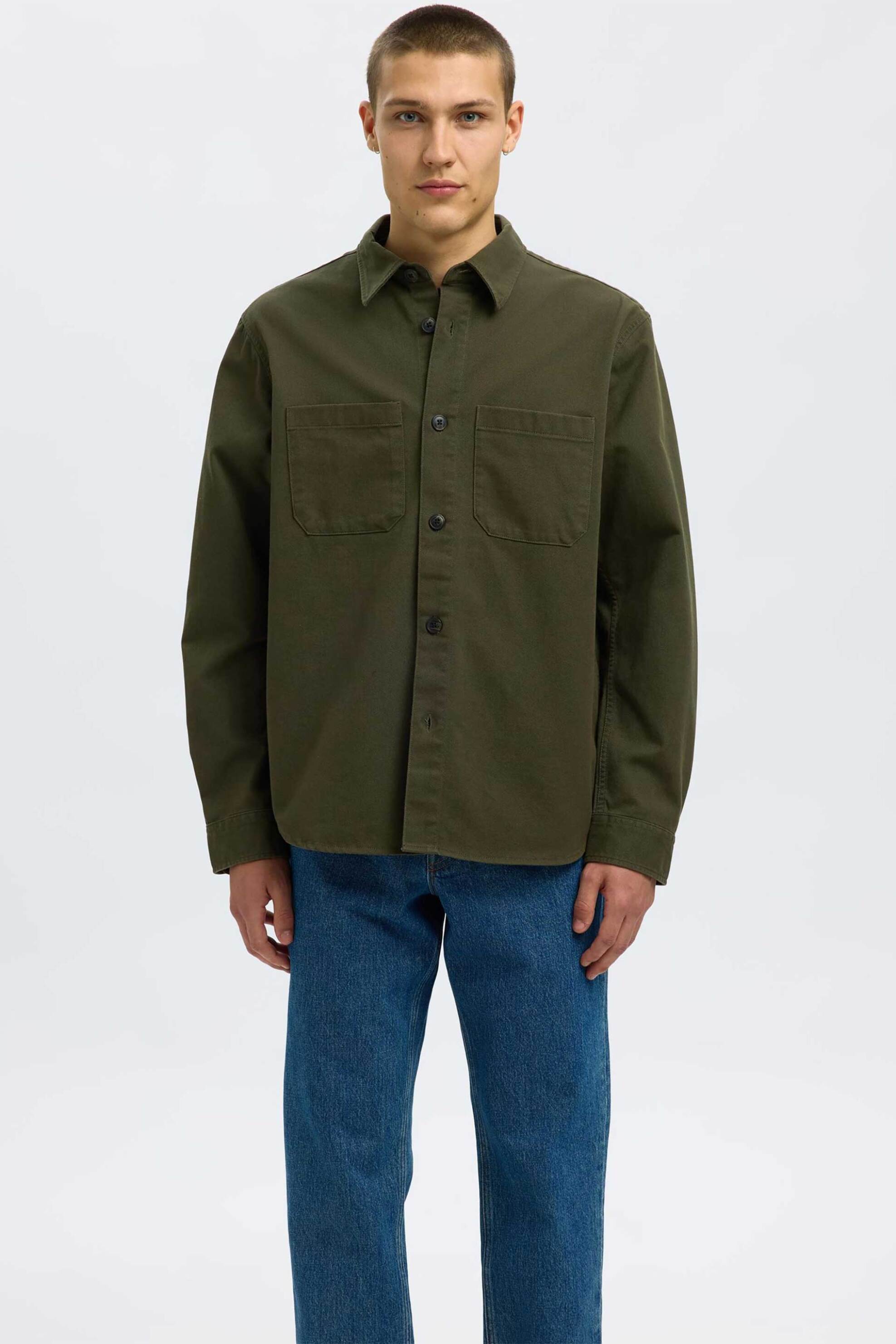 Selected ανδρικό overshirt με τσέπες Regular Fit - 16098211 Χακί