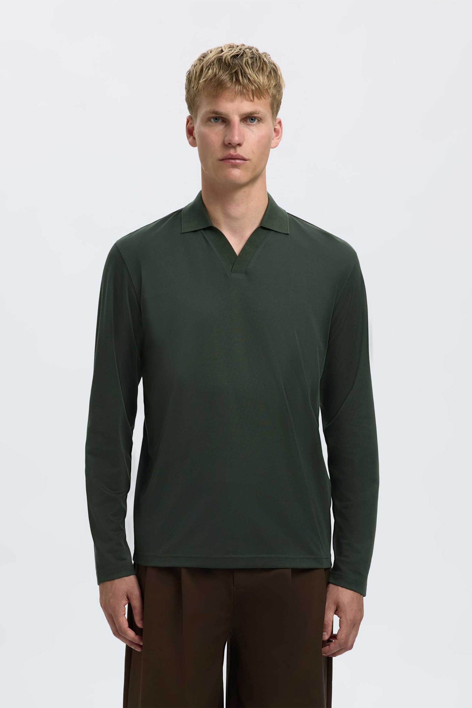 Selected ανδρική μπλούζα πόλο μονόχρωμη Regular Fit - 16098555 Κυπαρισσί