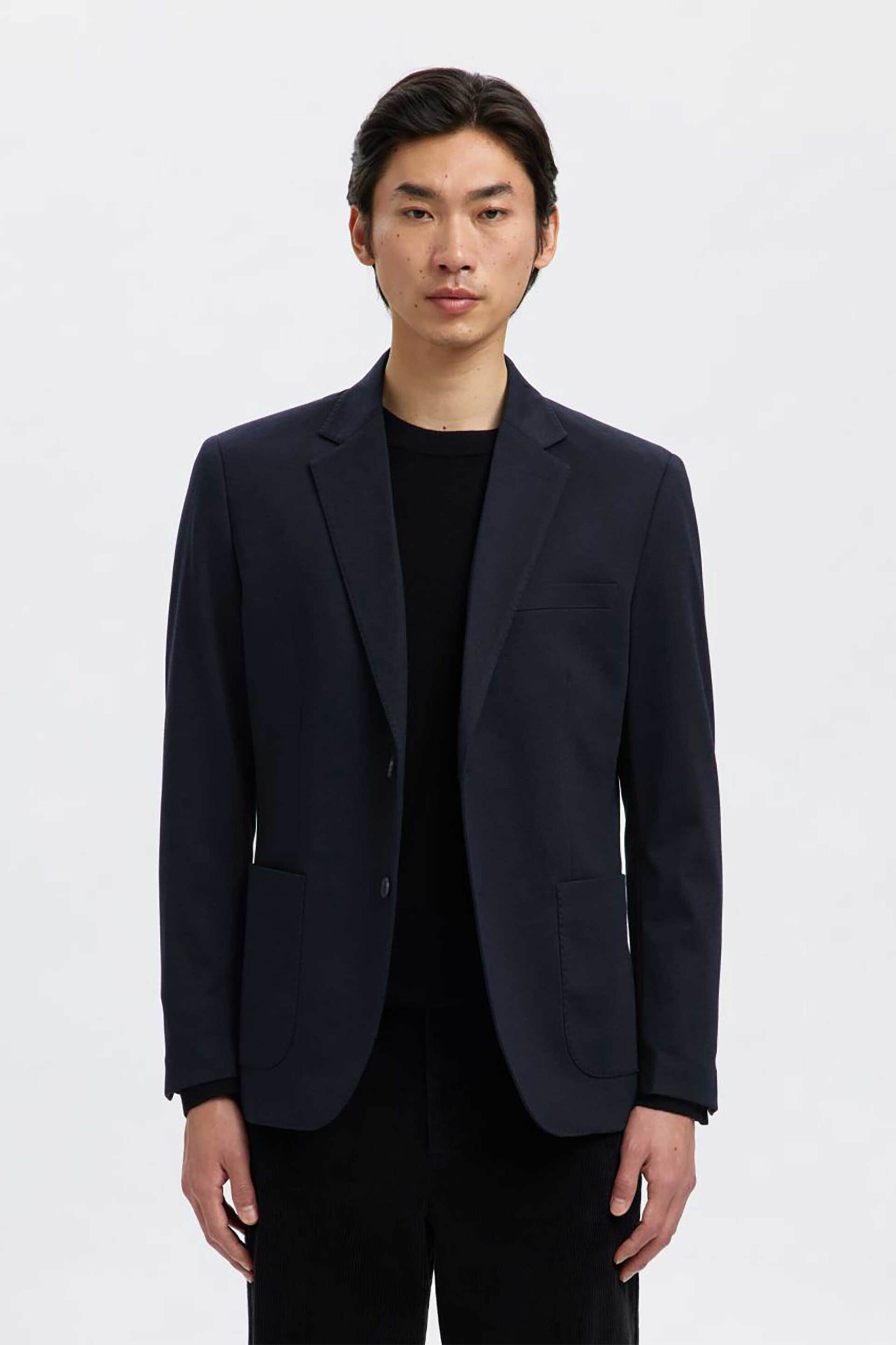 Selected ανδρικό σακάκι μονόχρωμο Slim Fit - 16098737 Μπλε Σκούρο