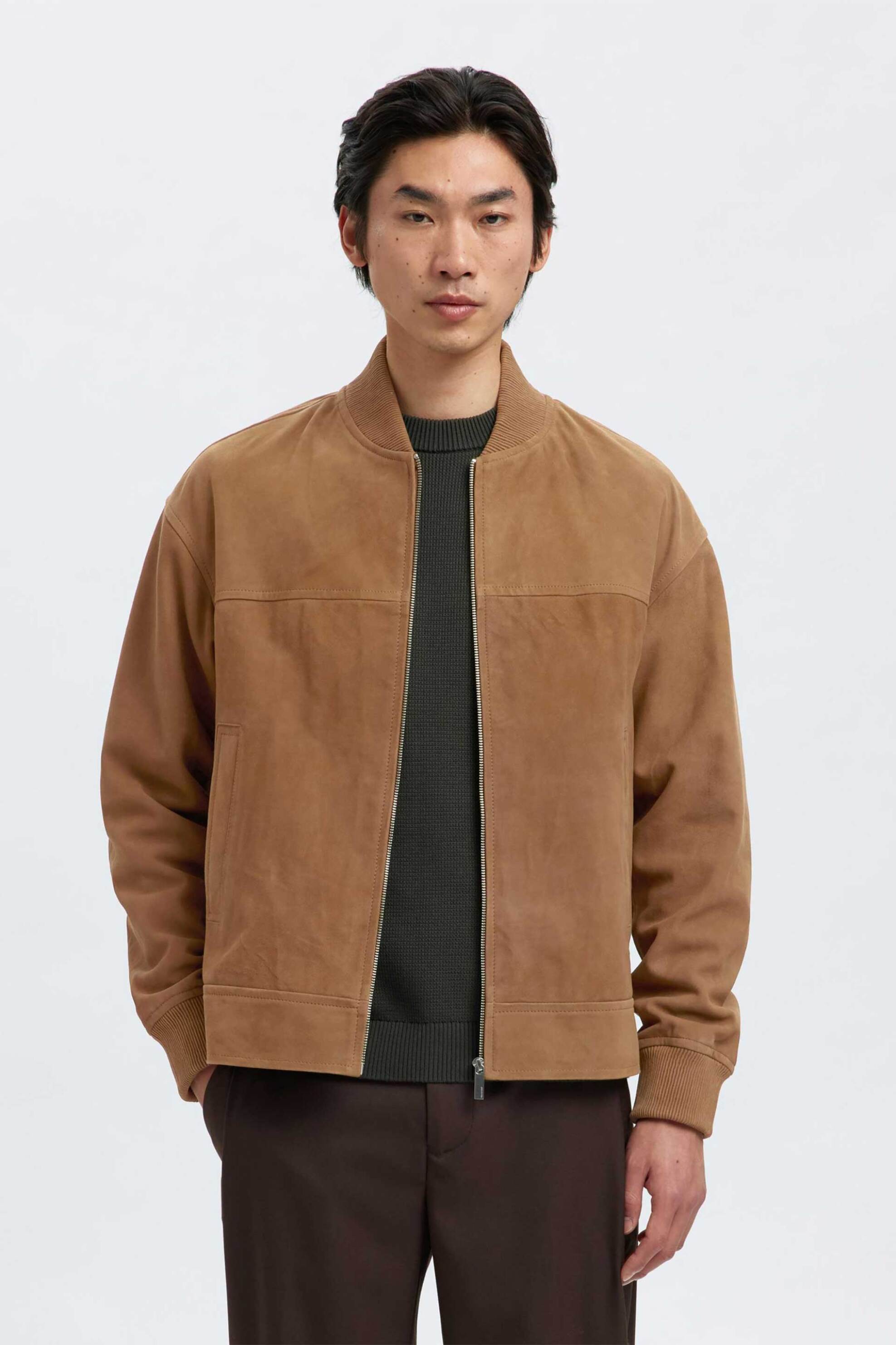 Selected ανδρικό bomber jacket suede Regular Fit - 16098268 Καμηλό