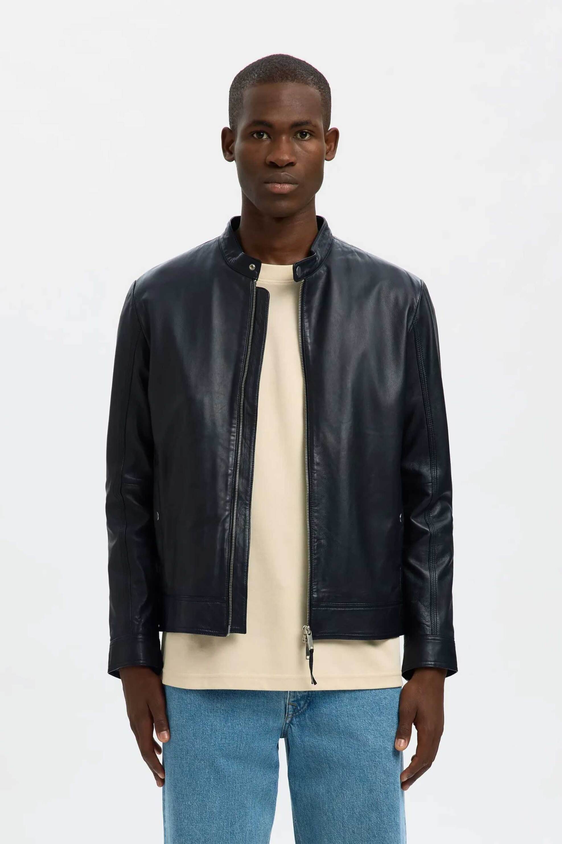 SELECTED Selected ανδρικό δερμάτινο jacket Regular Fit - 16085745 Μαύρο