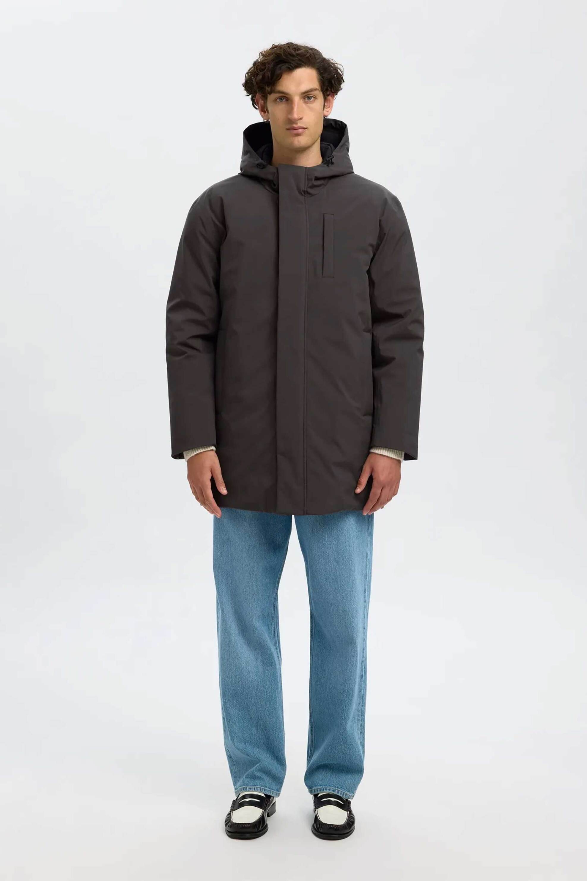 Selected ανδρικό μπουφάν παρκά με κουκούλα Regular Fit - 16097820 Taupe φωτογραφία