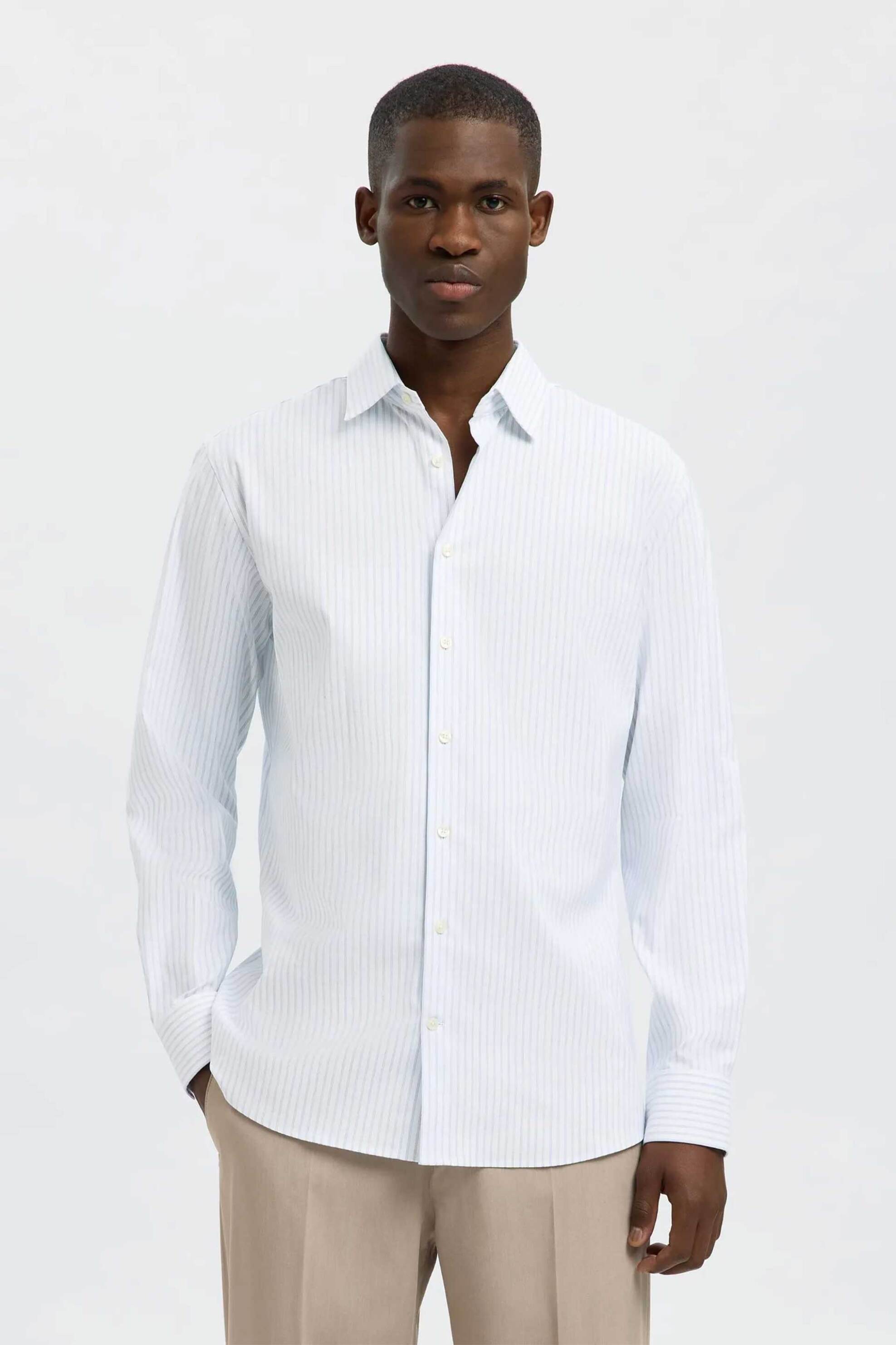 Selected ανδρικό πουκάμισο με ριγέ σχέδιο Regular Fit - 16096901 Γαλάζιο