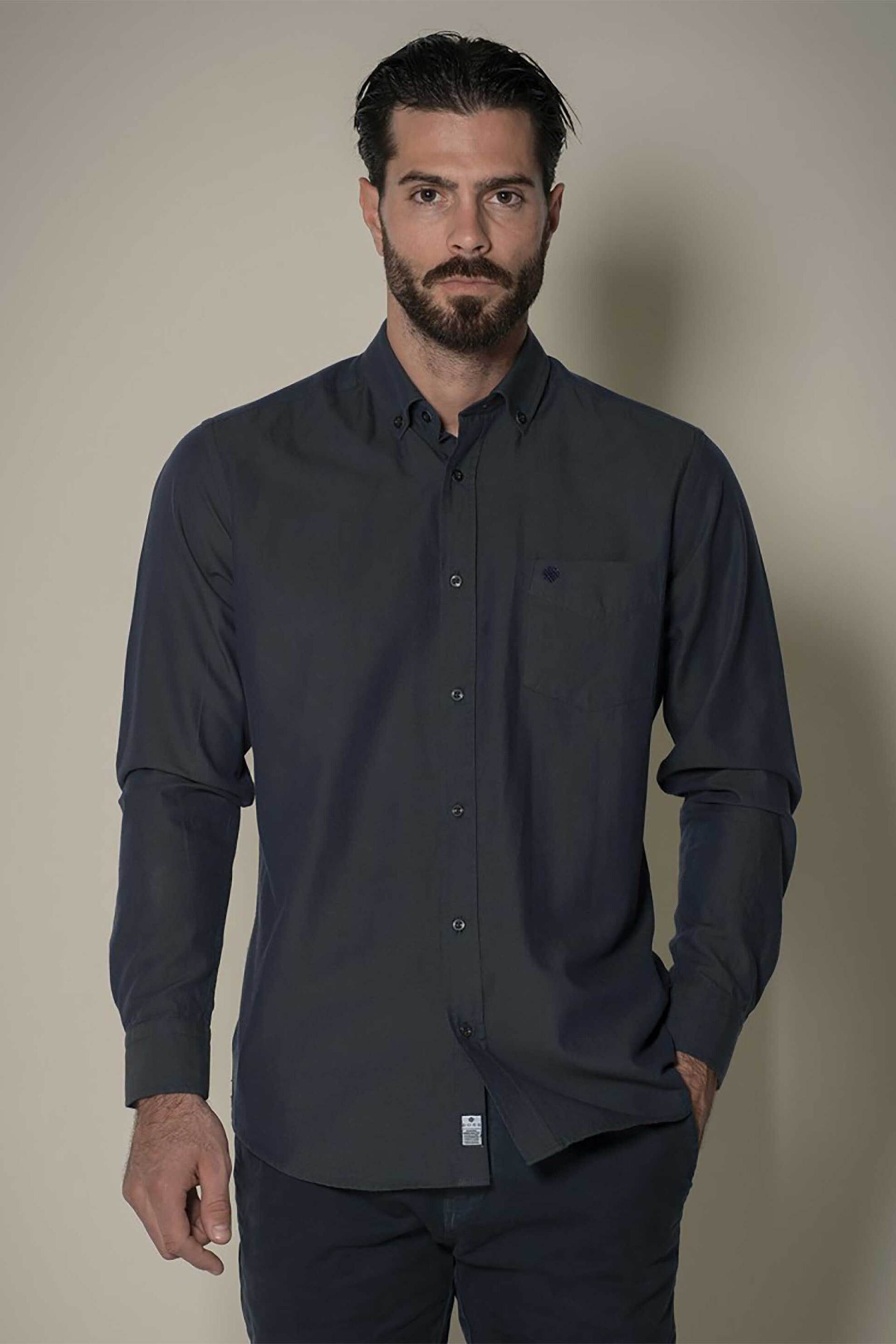 Dors ανδρικό πουκάμισο oxford button down με τσέπη και κεντημένο λογότυπο - 1037002.C06 Ανθρακί