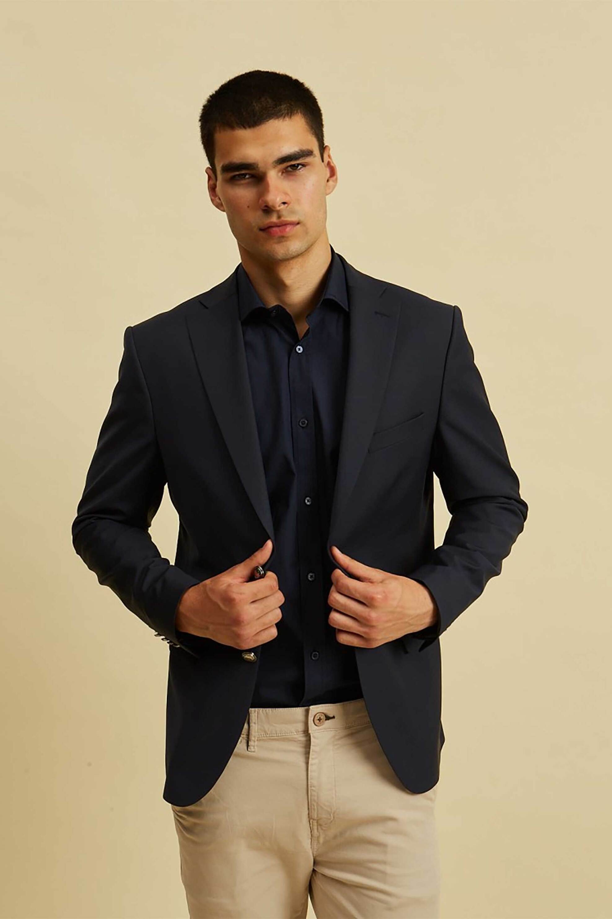 DORS ανδρικό μάλλινο σακάκι μονόχρωμο Regular Fit - 3138037.C01 Μπλε Σκούρο