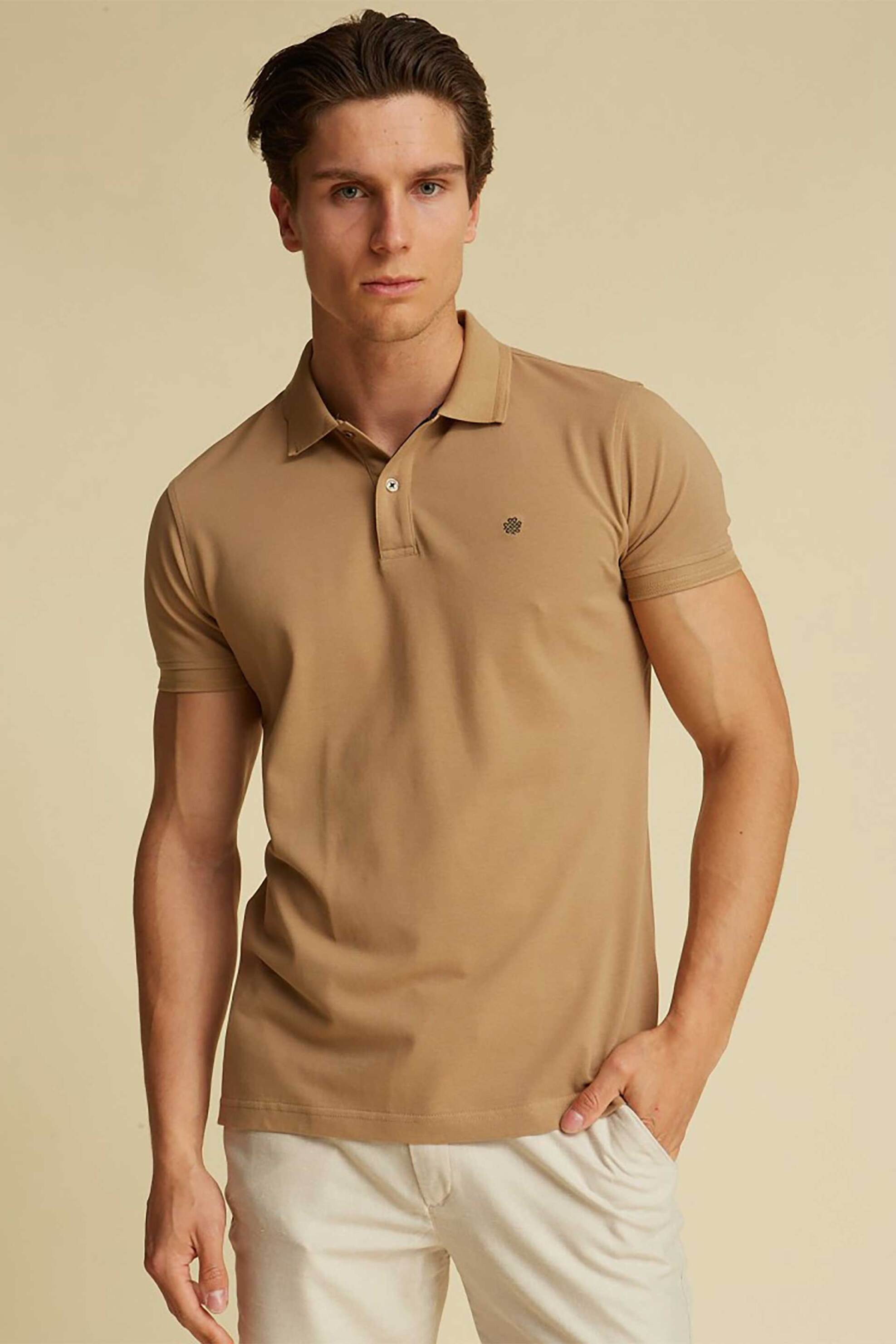 DORS ανδρική πικέ μπλούζα πόλο με κεντημένο λογότυπο - 1138002.C02 Καφέ