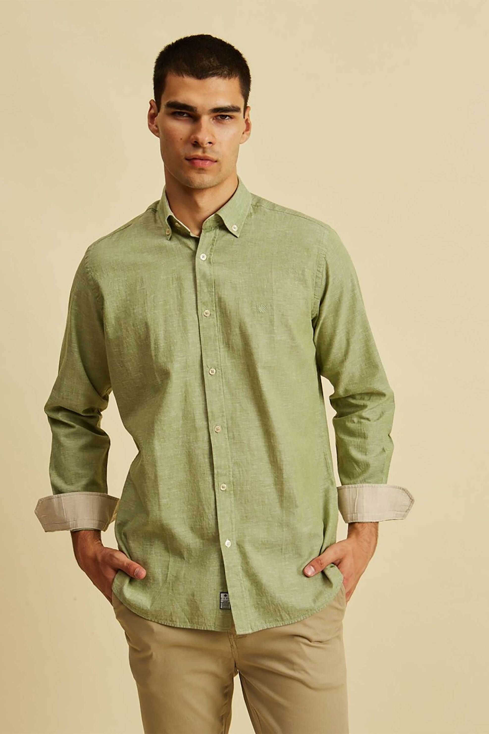 DORS ανδρικό πουκάμισο μονόχρωμο Regular Fit - 1038011.C10 Λαδί