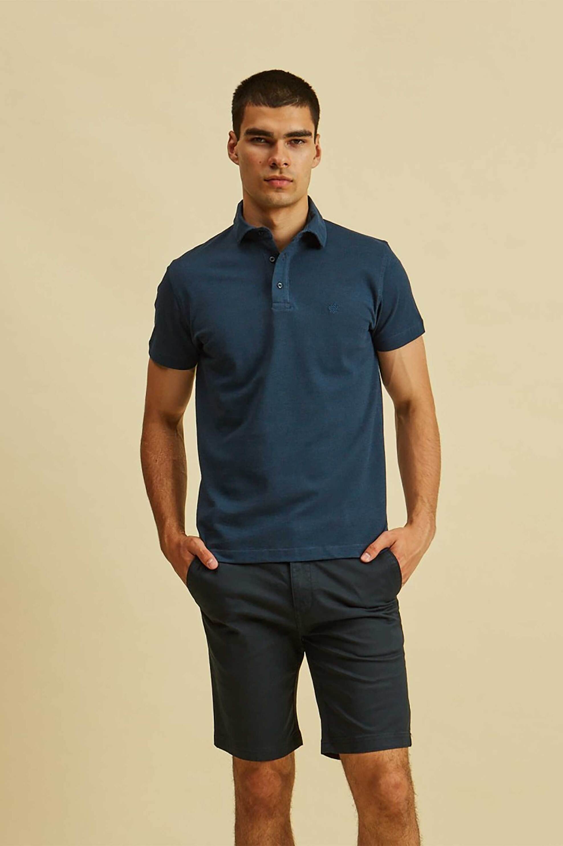 DORS ανδρική πόλο μπλούζα πικέ μονόχρωμη με λογότυπο Regular Fit - 1138008.C03 Μπλε Σκούρο