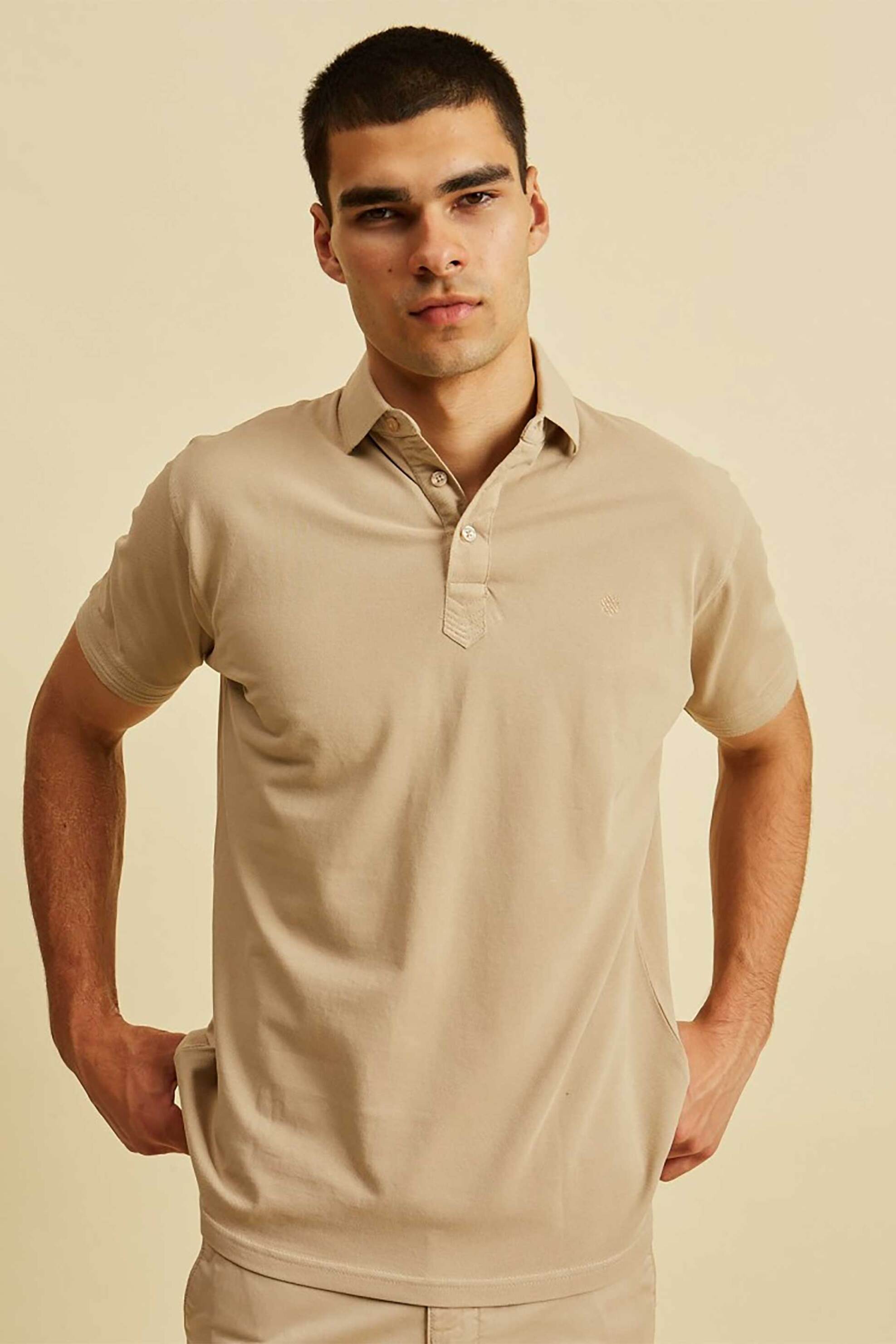 DORS ανδρική πόλο μπλούζα πικέ μονόχρωμη με λογότυπο Regular Fit - 1138007.C01 Μπεζ