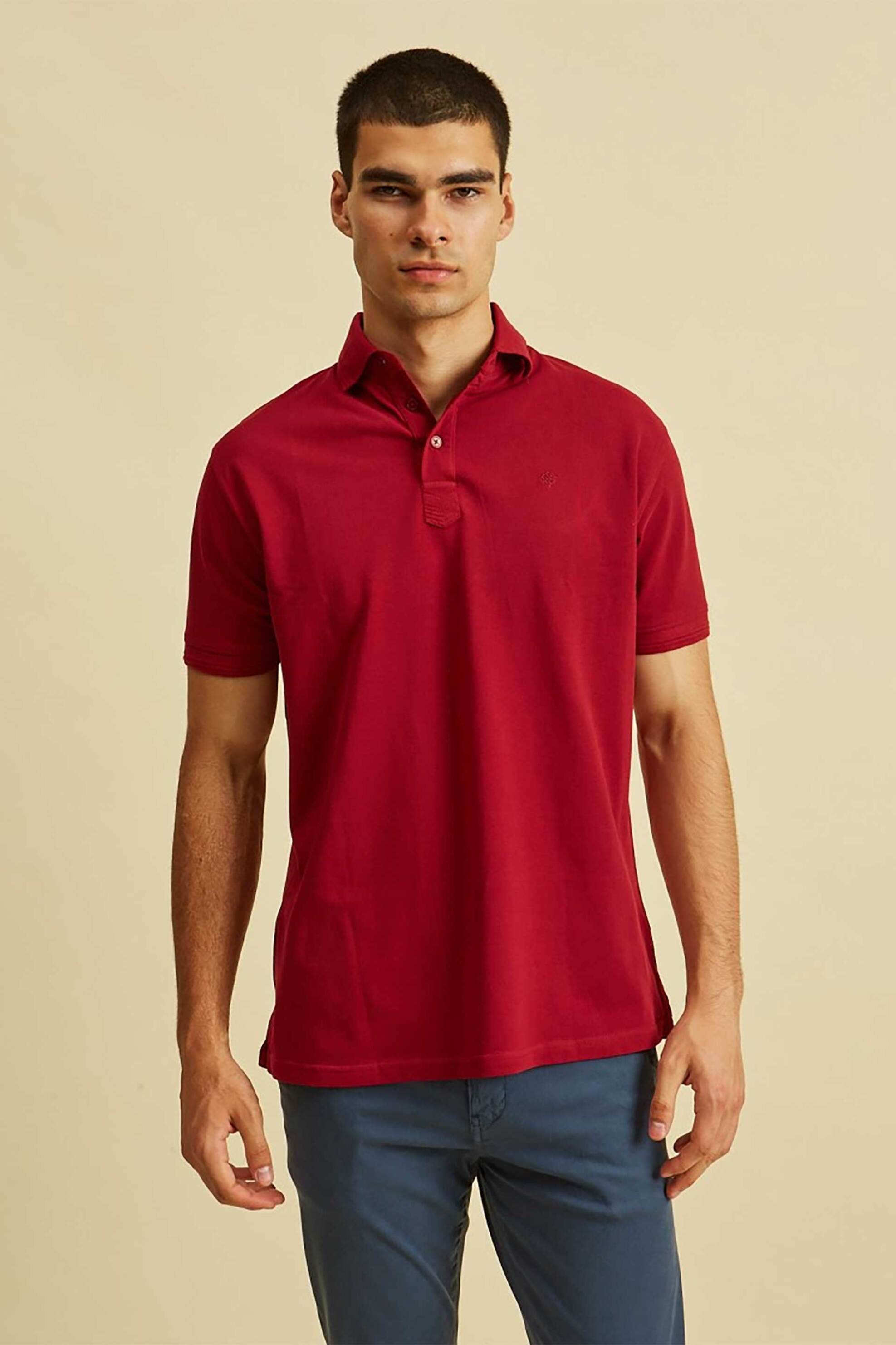 DORS ανδρική πόλο μπλούζα πικέ μονόχρωμη με λογότυπο Regular Fit - 1138007.C02 Κόκκινο