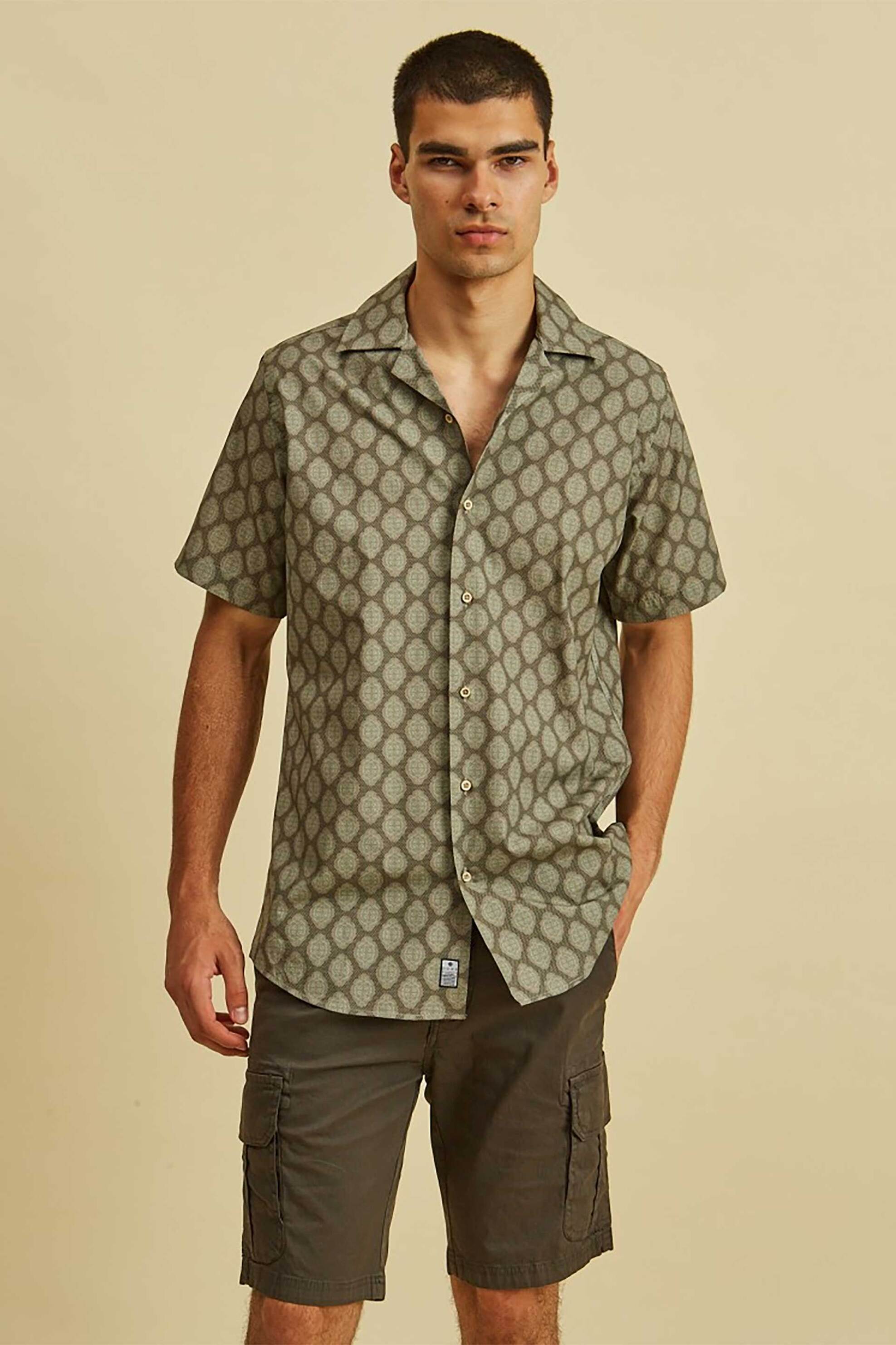 DORS ανδρικό πουκάμισο με all-over print Regular Fit - 1038034.C02 Λαδί