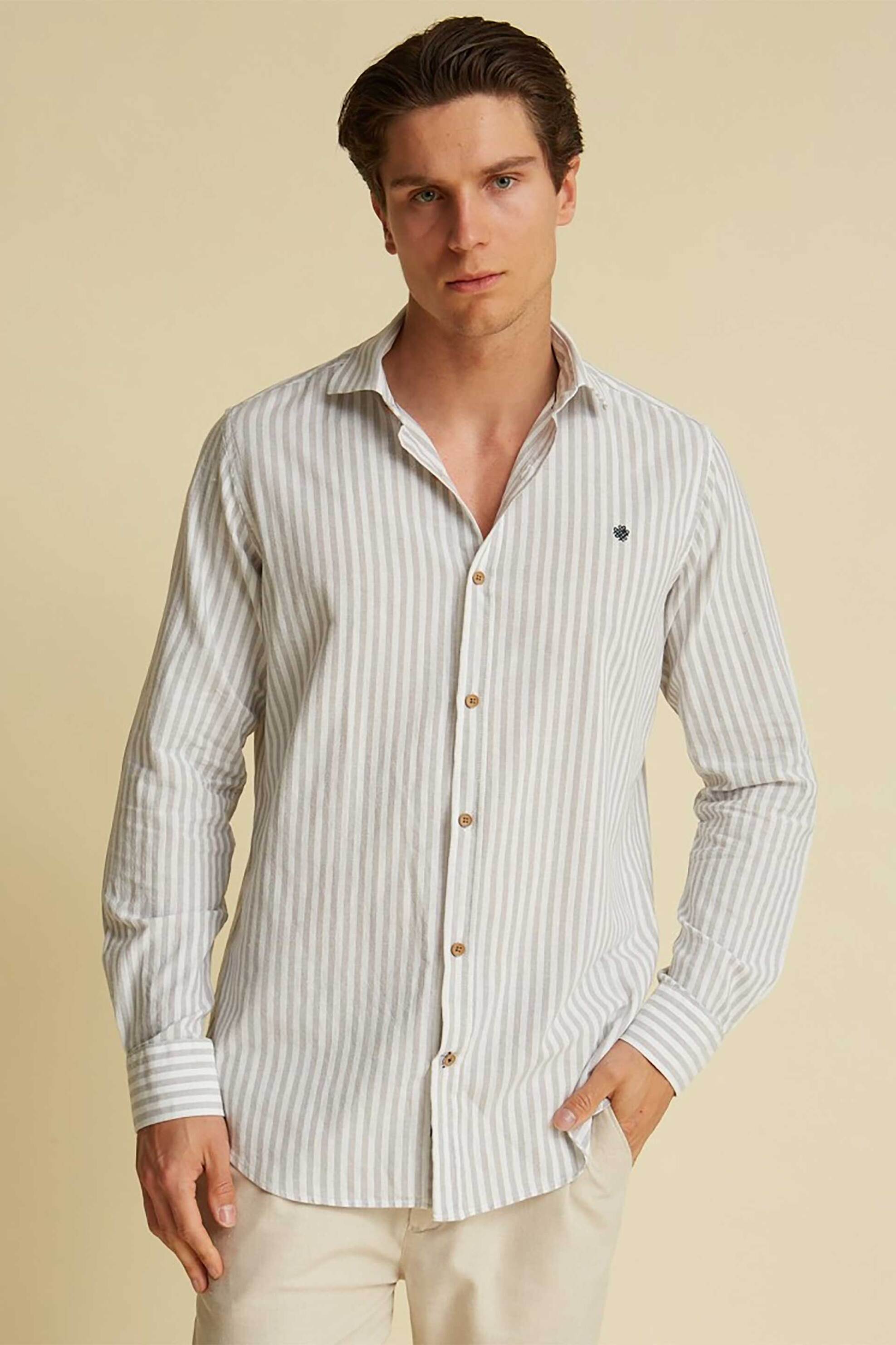 DORS ανδρικό πουκάμισο με ριγέ σχέδιο Regular Fit - 1038021.C02 Γκρι